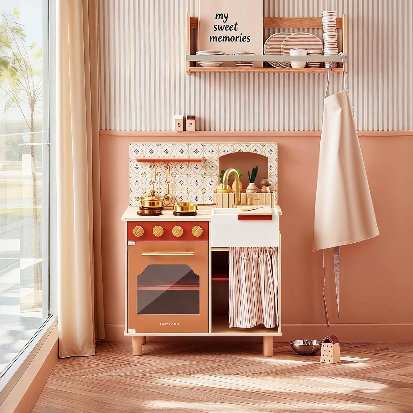 Tiny Land - Cocina de madera para niños pequeños, diseño retro cáli...