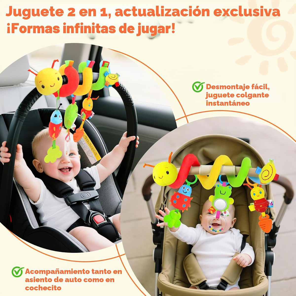 Zendstanding Juguetes de asiento de coche en espiral para bebés, 0...