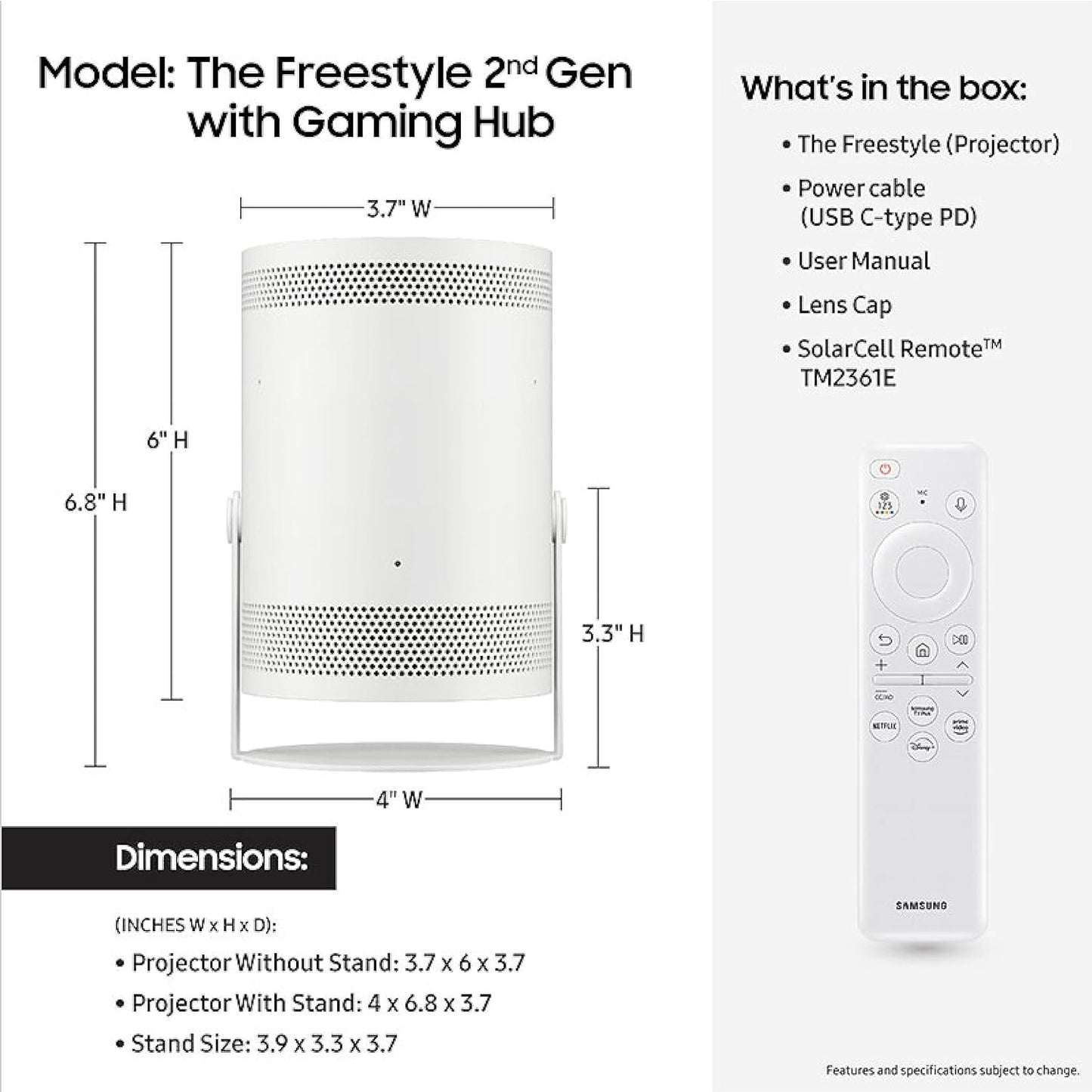 Samsung 30" - 100" The Freestyle 2nd Gen con Gaming Hub Pro...