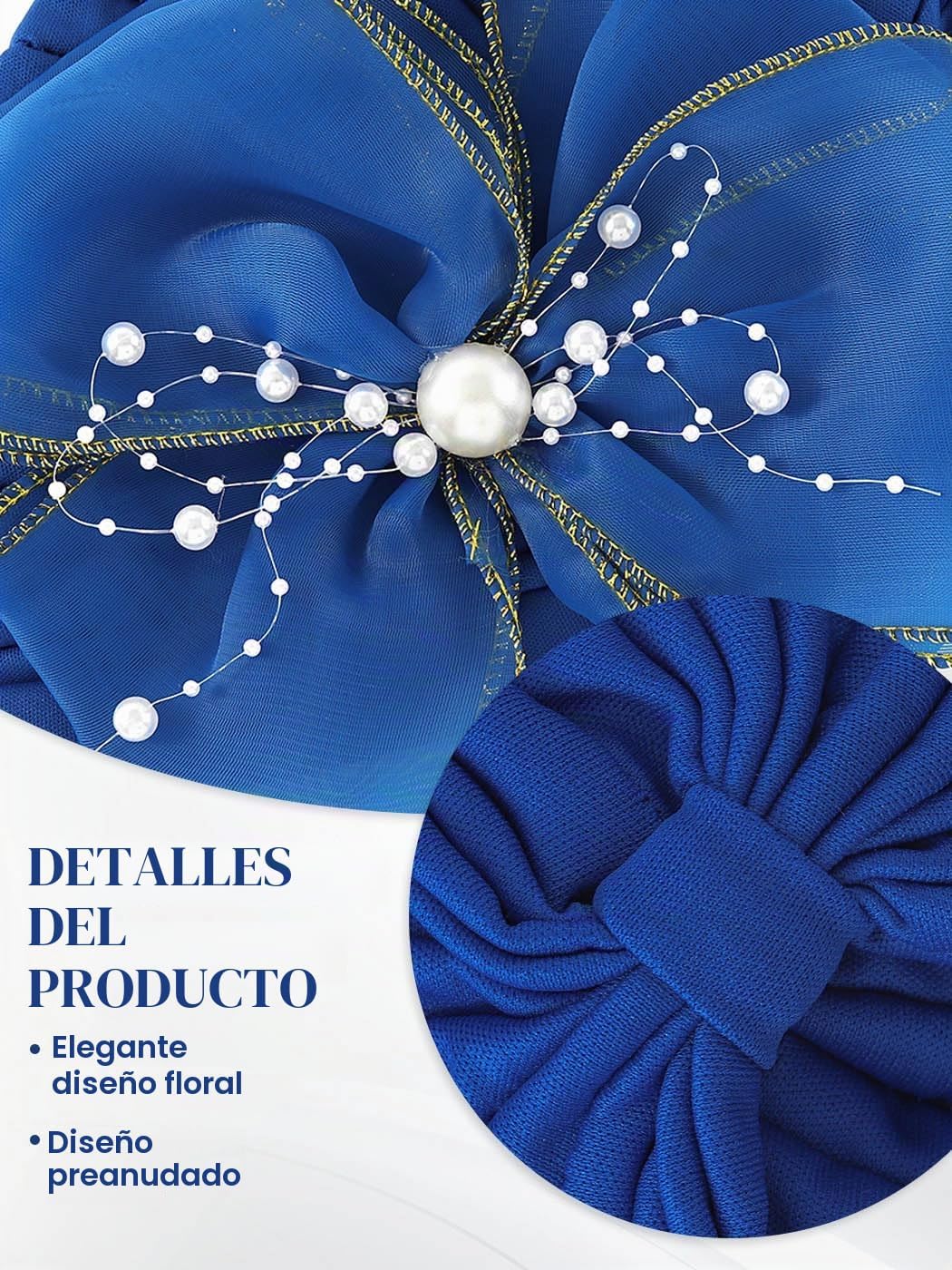 Bohend Gorro con nudo de flor grande, perlas de perlas, turbantes p...