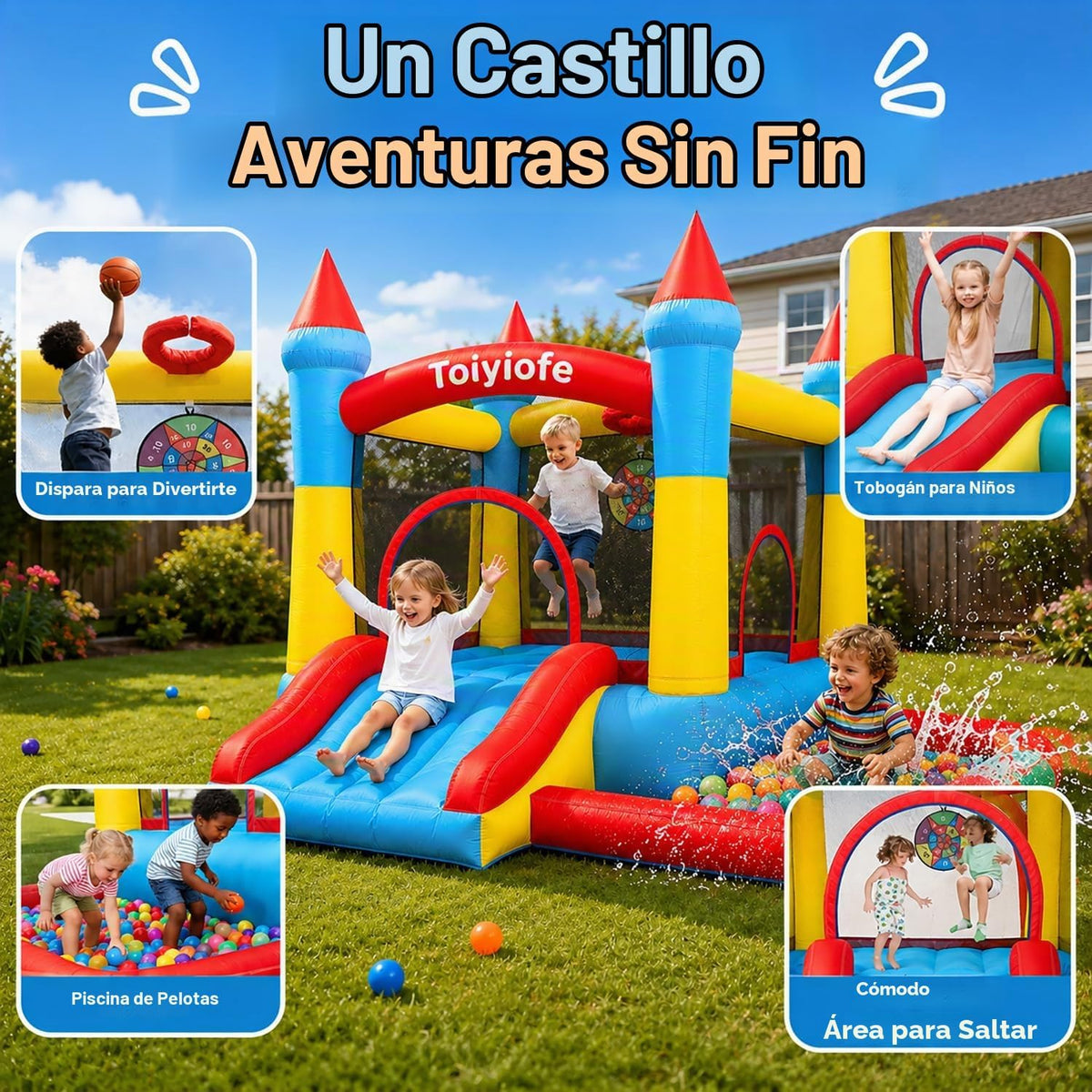 Castillo hinchable inflable para niños de 3 a 6 años, para interior...