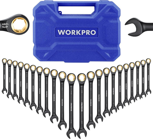 WORKPRO - Juego de 22 llaves de trinquete, con dientes antideslizan...