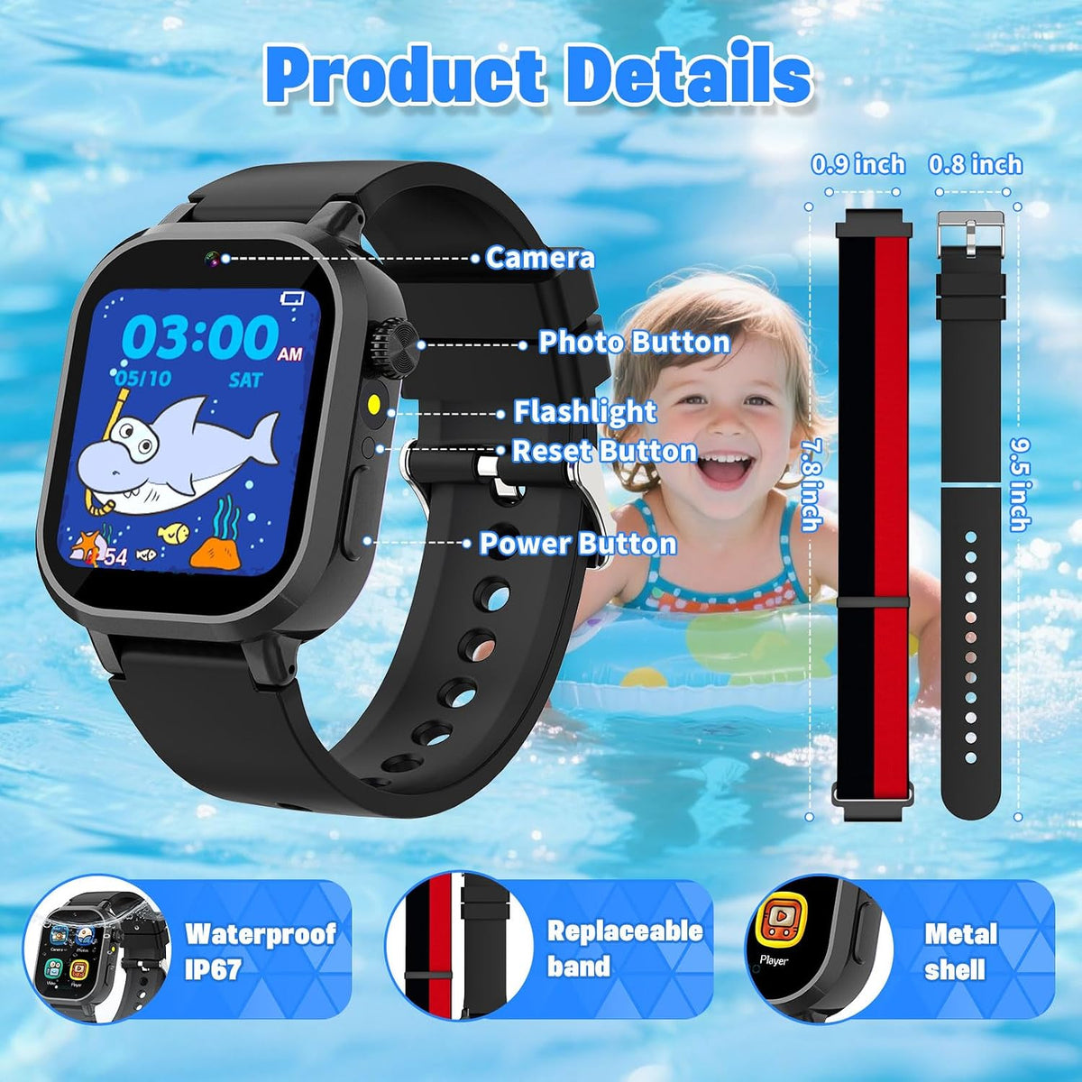 Wiszodet Reloj inteligente impermeable para niños, regalo para niño...