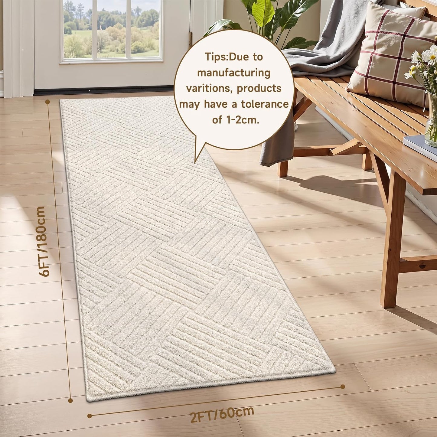 Vaukki Alfombra de pasillo de 2 x 6 pulgadas, suave y geométrica be...