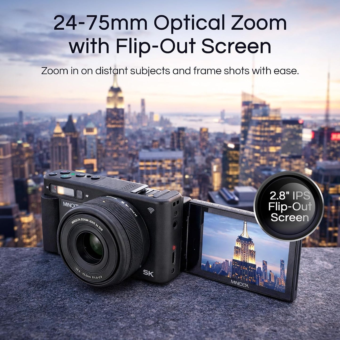 Minolta Cámara digital de 72 MP, video 5K Ultra HD, lente de zoom ó...
