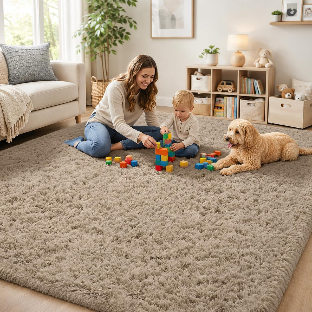 Alfombra de área para sala de estar y dormitorio: 9x12 camello suav...