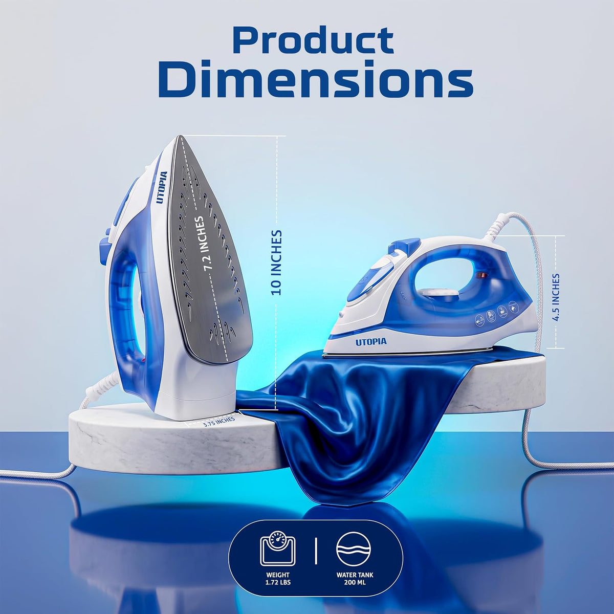 Utopia Home Plancha de vapor para ropa con suela antiadherente, pla...