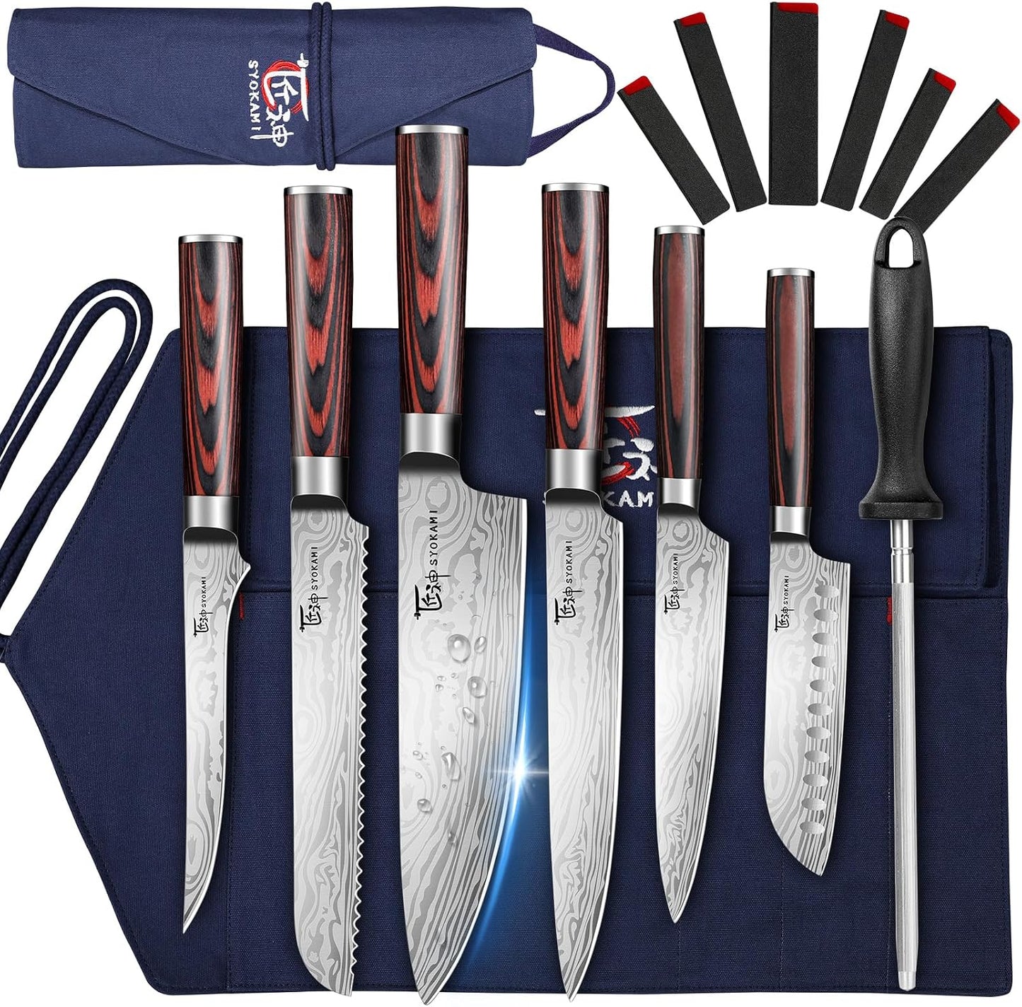 SYOKAMI Juego de cuchillos de chef de 14 piezas con bolsa de rollo,...