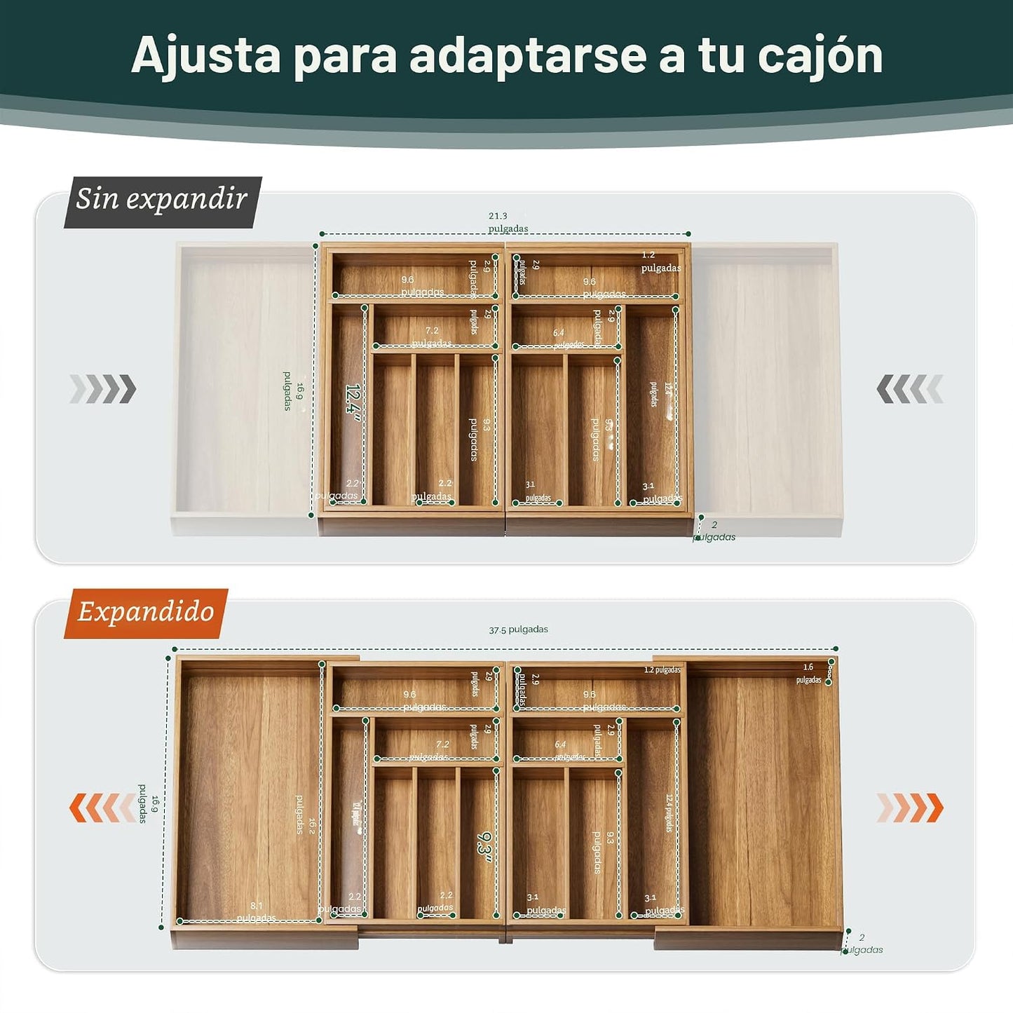 Organizador de Cubiertos Grande, Conectado Magnéticamente Expandibl...