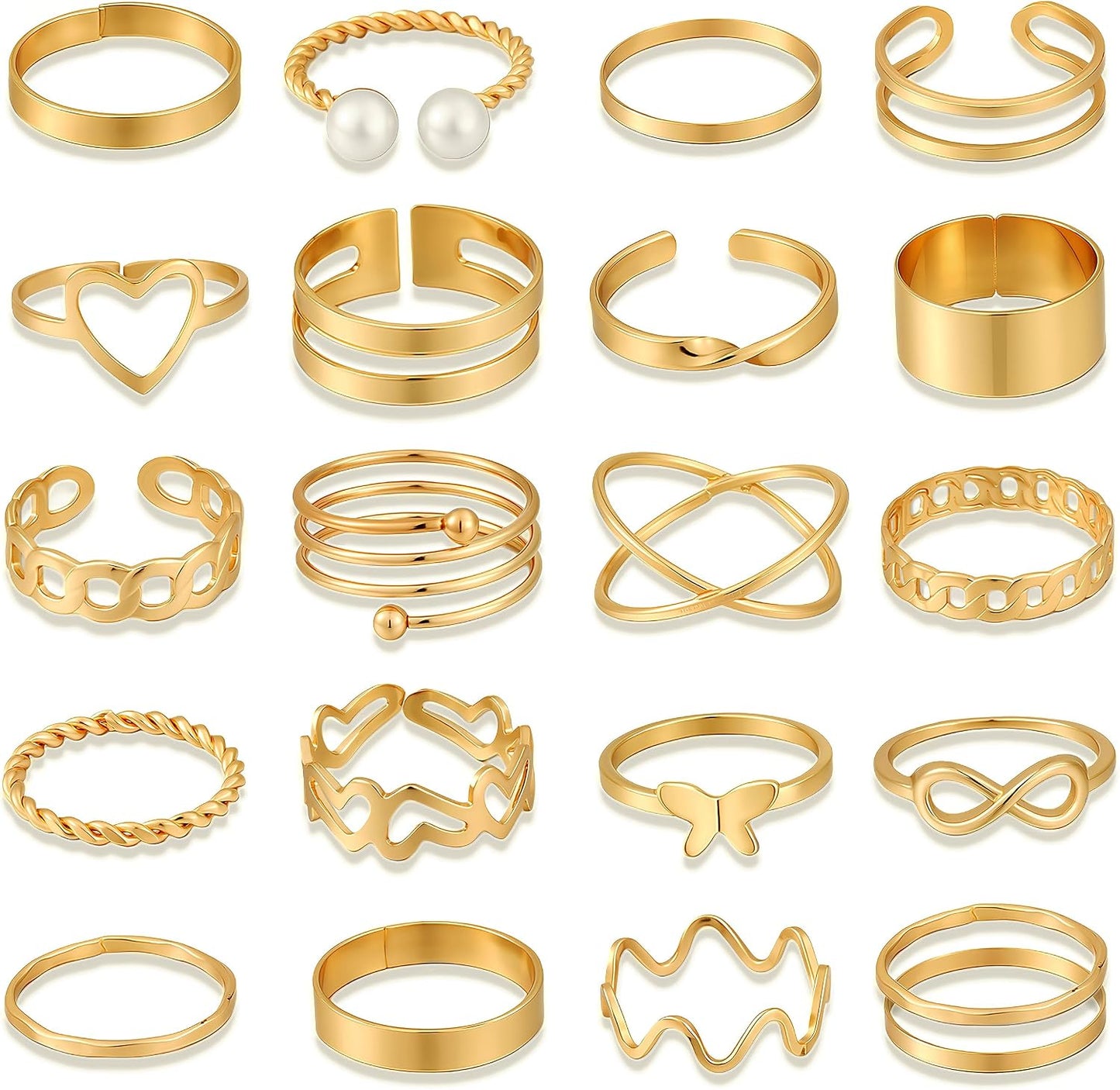 FAXHION Juego de 25 anillos apilables de oro para mujer, anillo de...