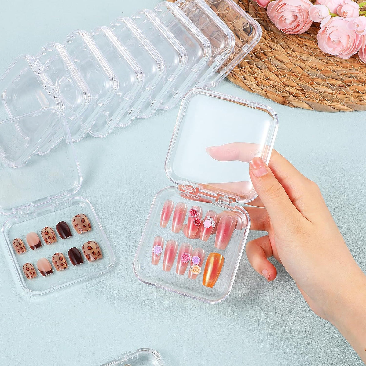 30 piezas de caja de uñas a presión, caja de almacenamiento de uñas...