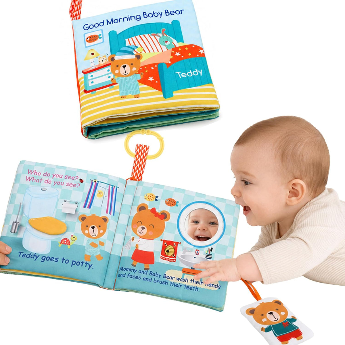 bebe mondo Oso de peluche con espejo, libros suaves y arrugados par...