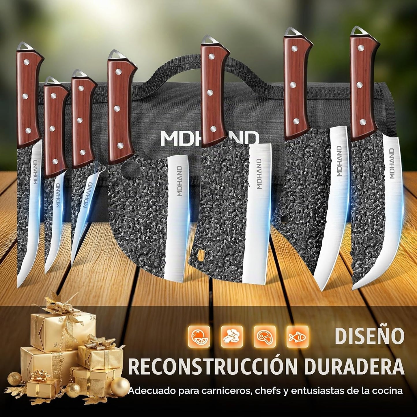 MDHAND Juego de cuchillos de carnicero, juego de cuchillos de chef...