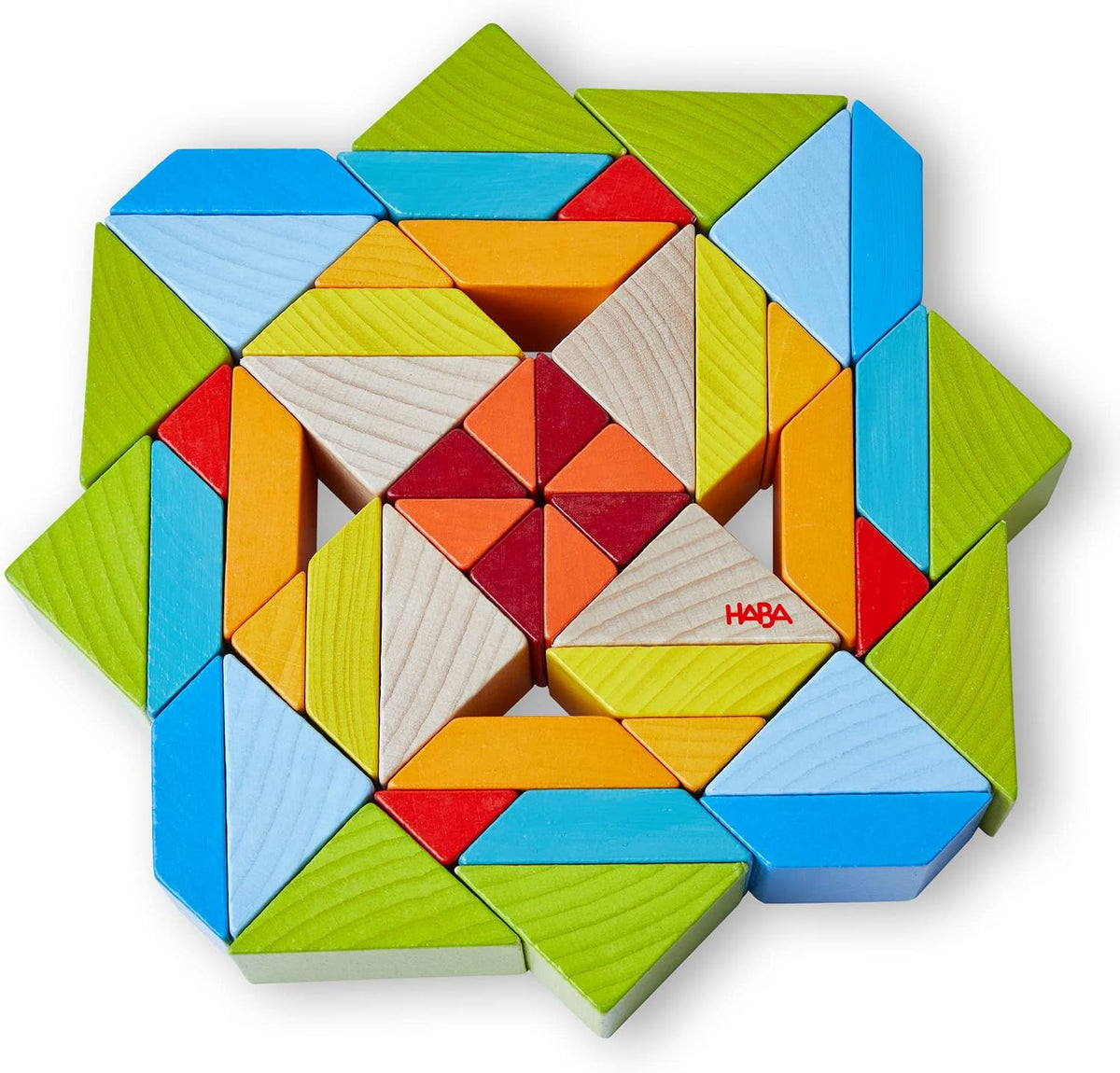 HABA Juego de arreglos 3D de mosaico de madera, bloques de construc...