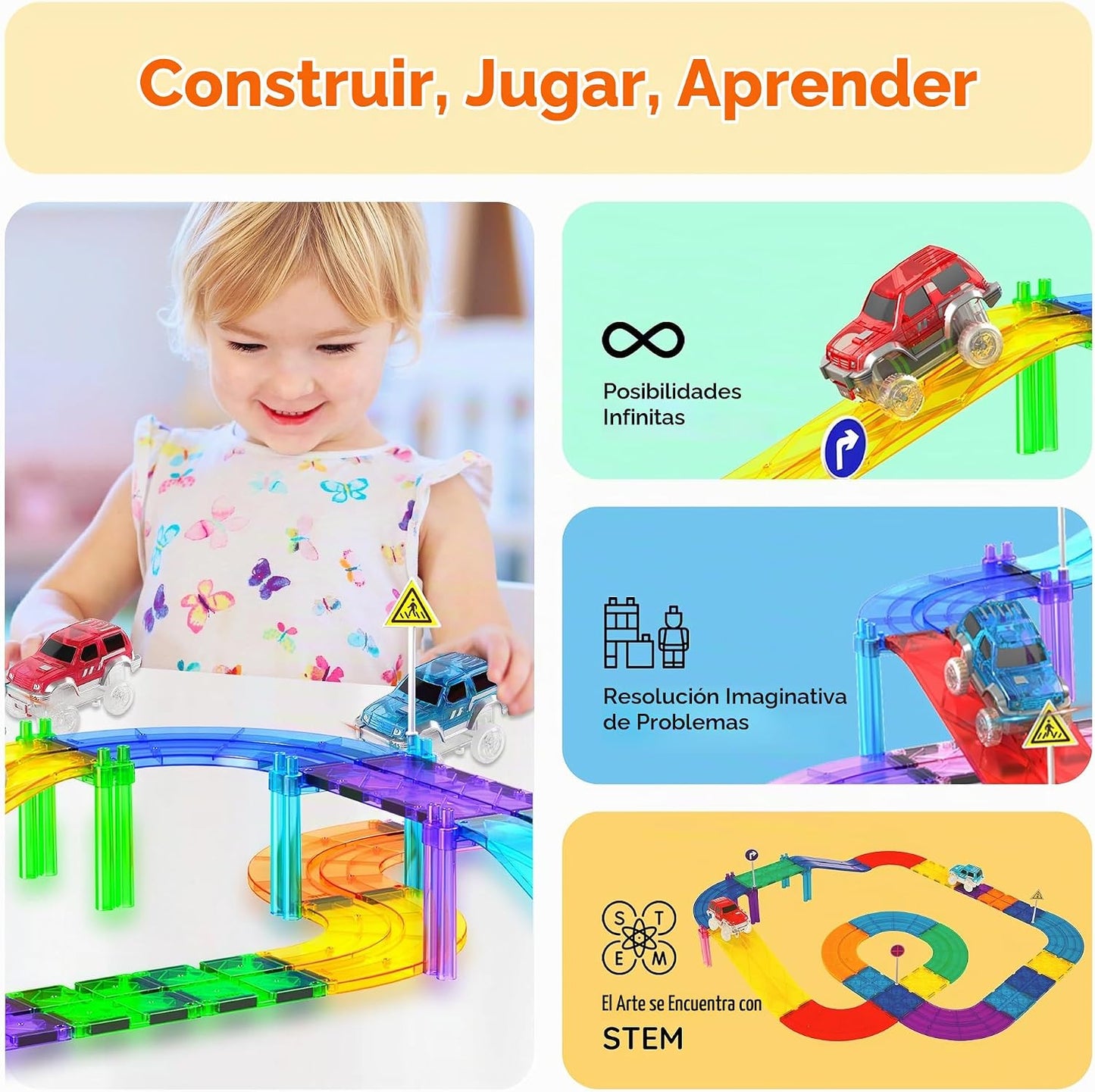 PicassoTiles Juego de 2 autos magnéticos de juguete altamente detal...