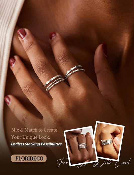 Florideco Anillos apilables chapados en oro de 14 quilates para muj...