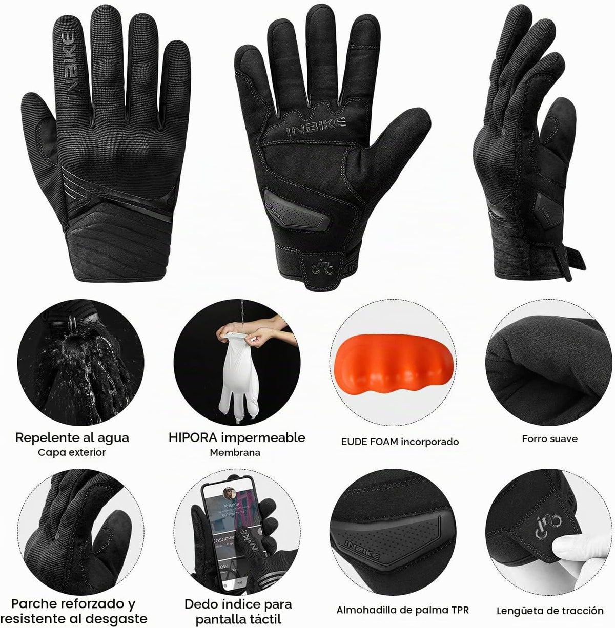 INBIKE - Guantes de invierno con forro polar térmico para motocicle...