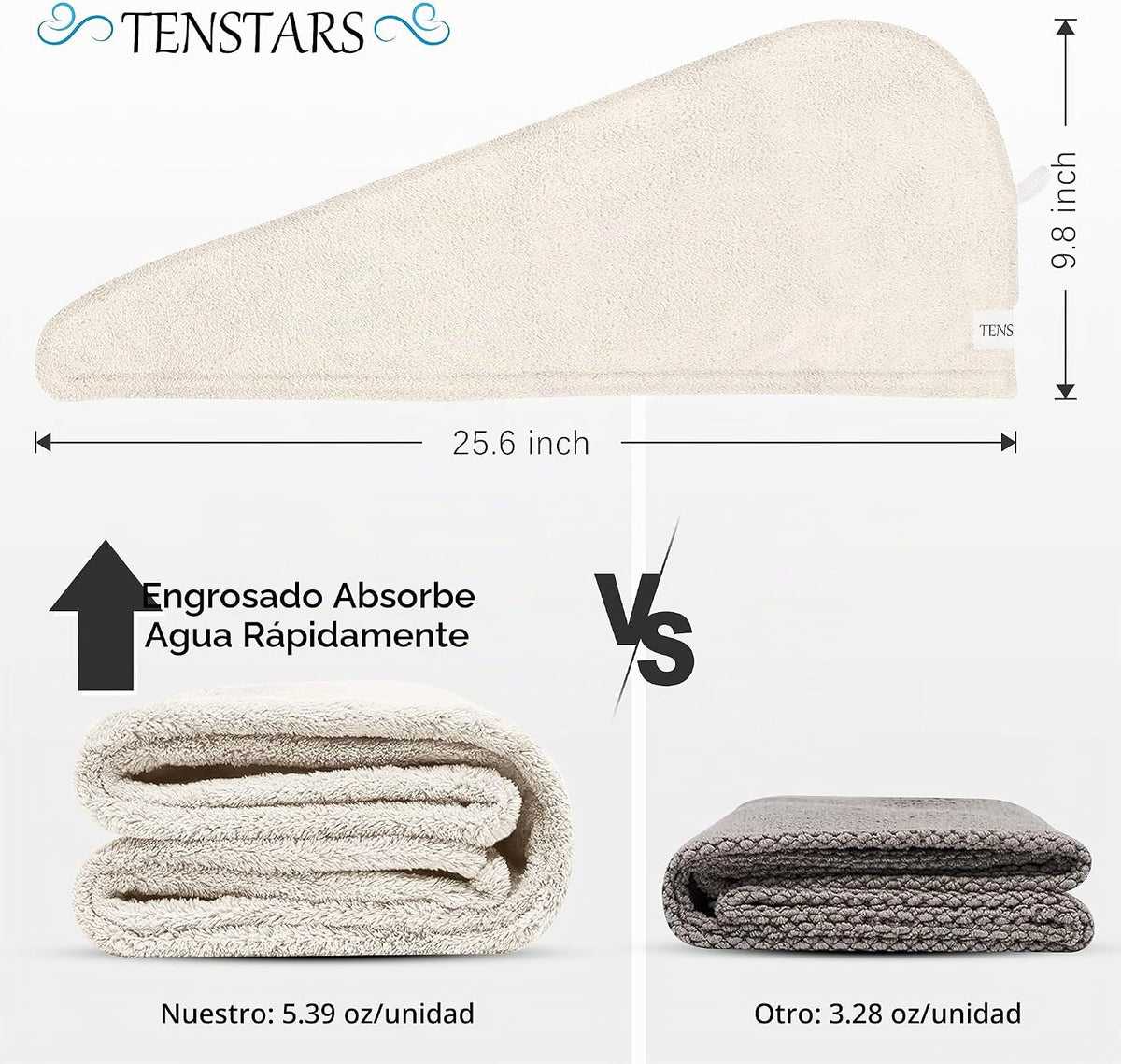TENSTARS - Toalla de pelo para todo tipo de cabello, paquete de 5 t...