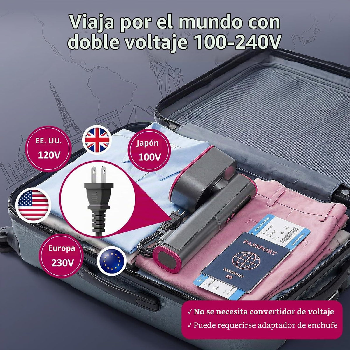 Vaporizador de viaje para ropa, vaporizador portátil de doble volta...