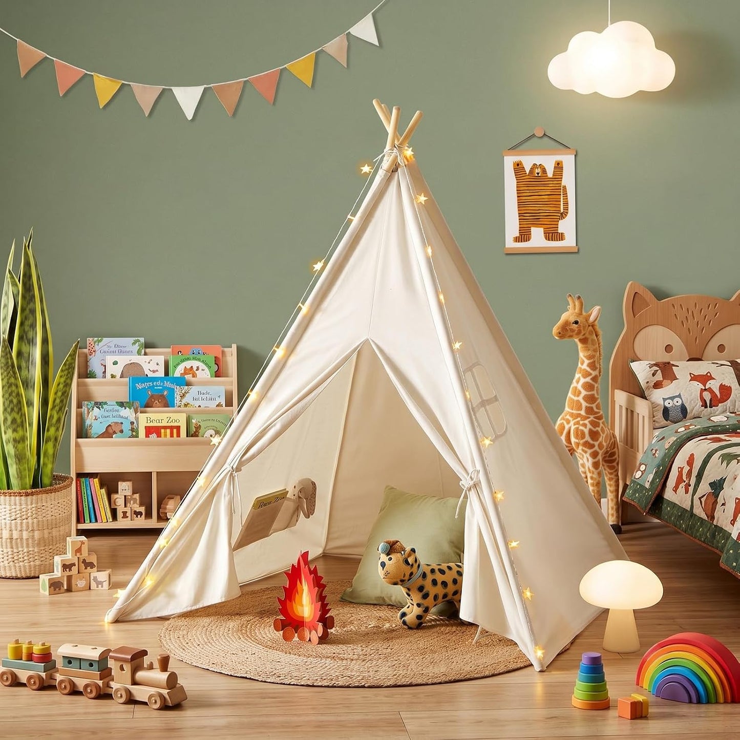 Tiny Land Tienda de campaña tipi para niños con luces de estrella,...