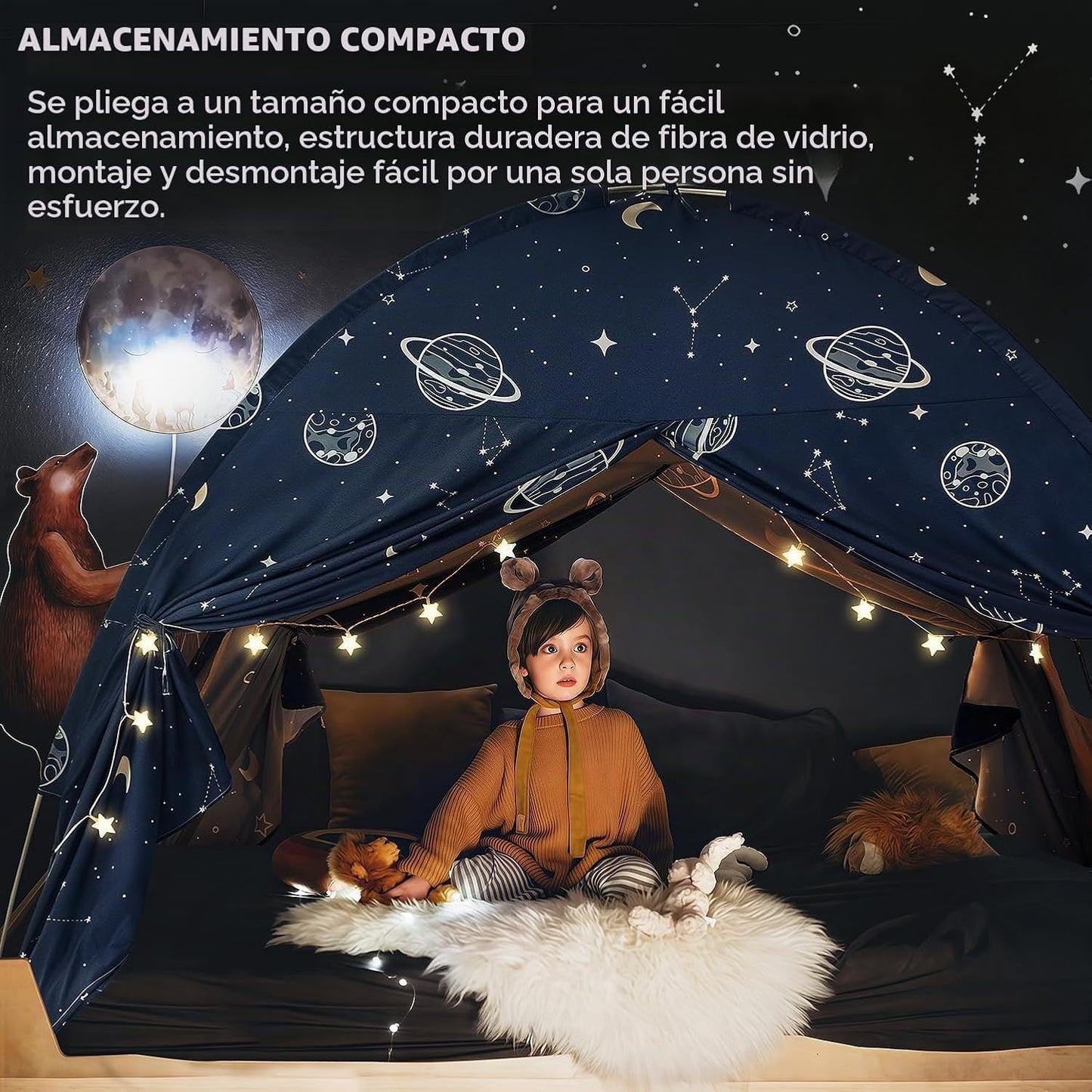Tienda de campaña de tamaño completo con dosel, Galaxy Space Kid Be...