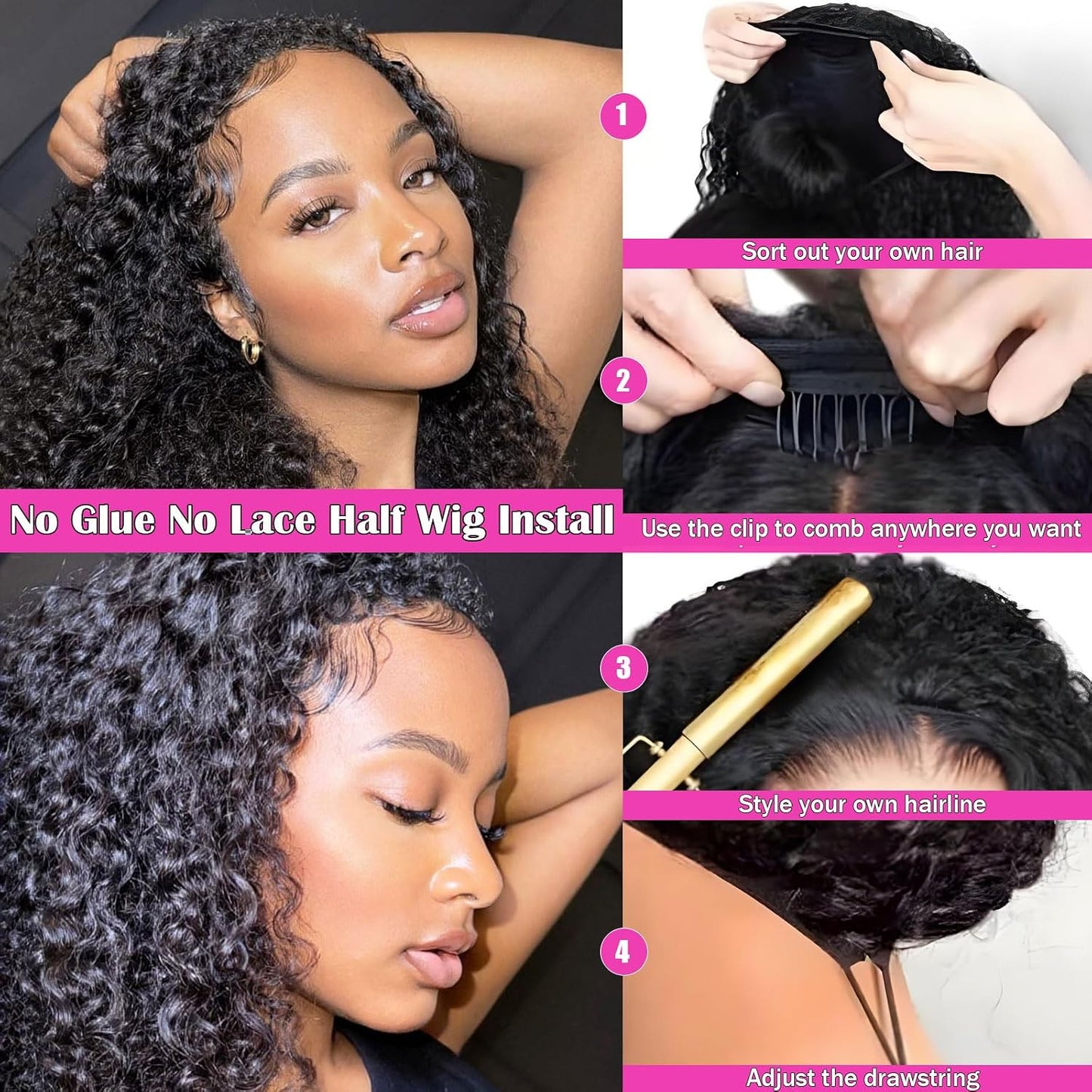 ManeMajesty Peluca rizada rizada con diadema negra natural, 22 pulg...