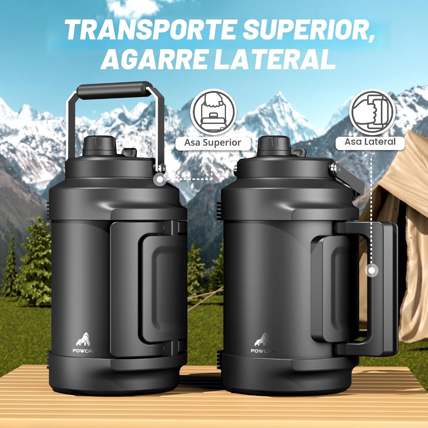 Botella de agua aislada de 1 galón para viajes: tapa de boquilla de...