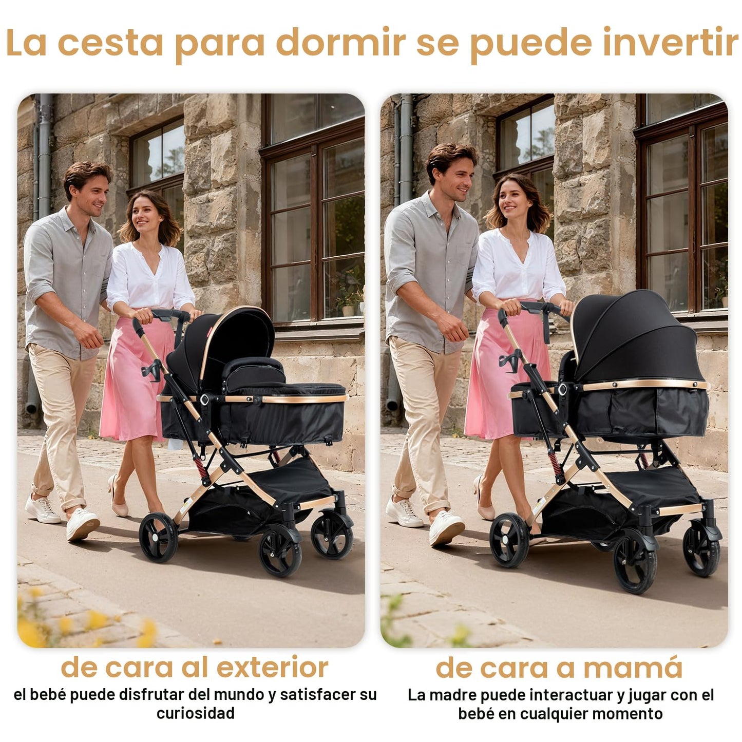 PEARLOVE Cochecito de bebé 2 en 1, cochecito plegable para recién n...