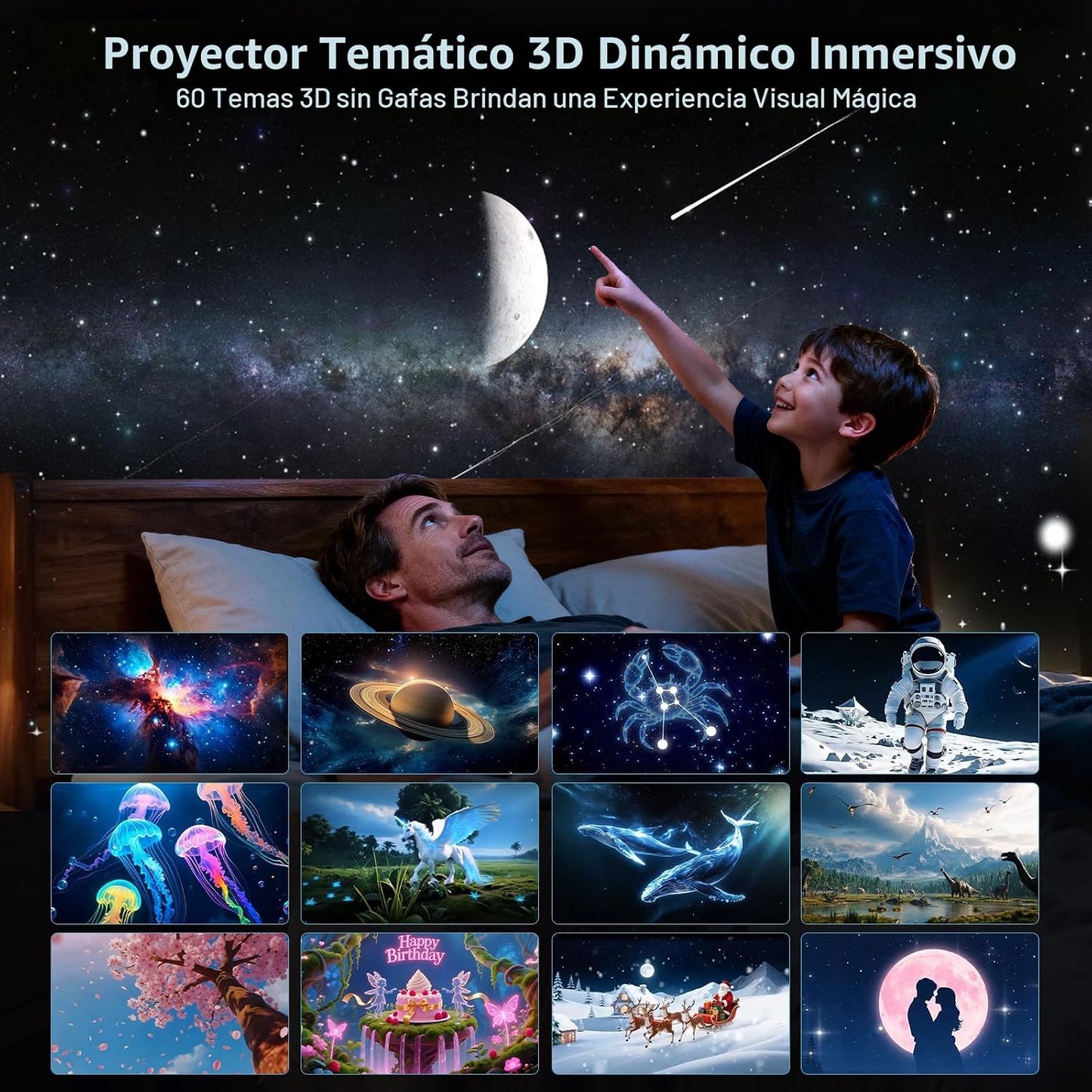 Rossetta Proyector 3D con 60 escenas, proyector de estrellas de gal...