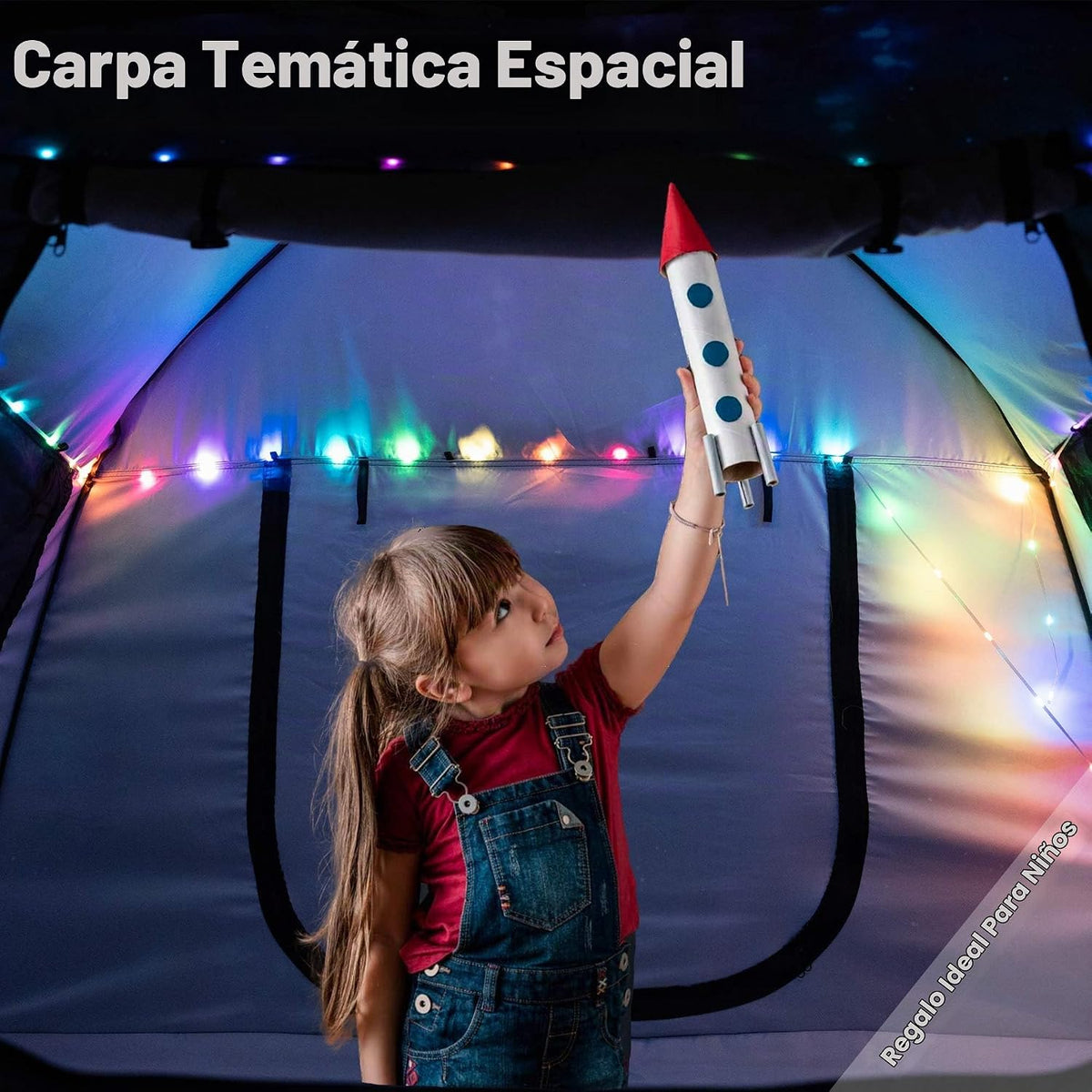 Tienda de campaña hexagonal portátil para niños con tira de luces L...