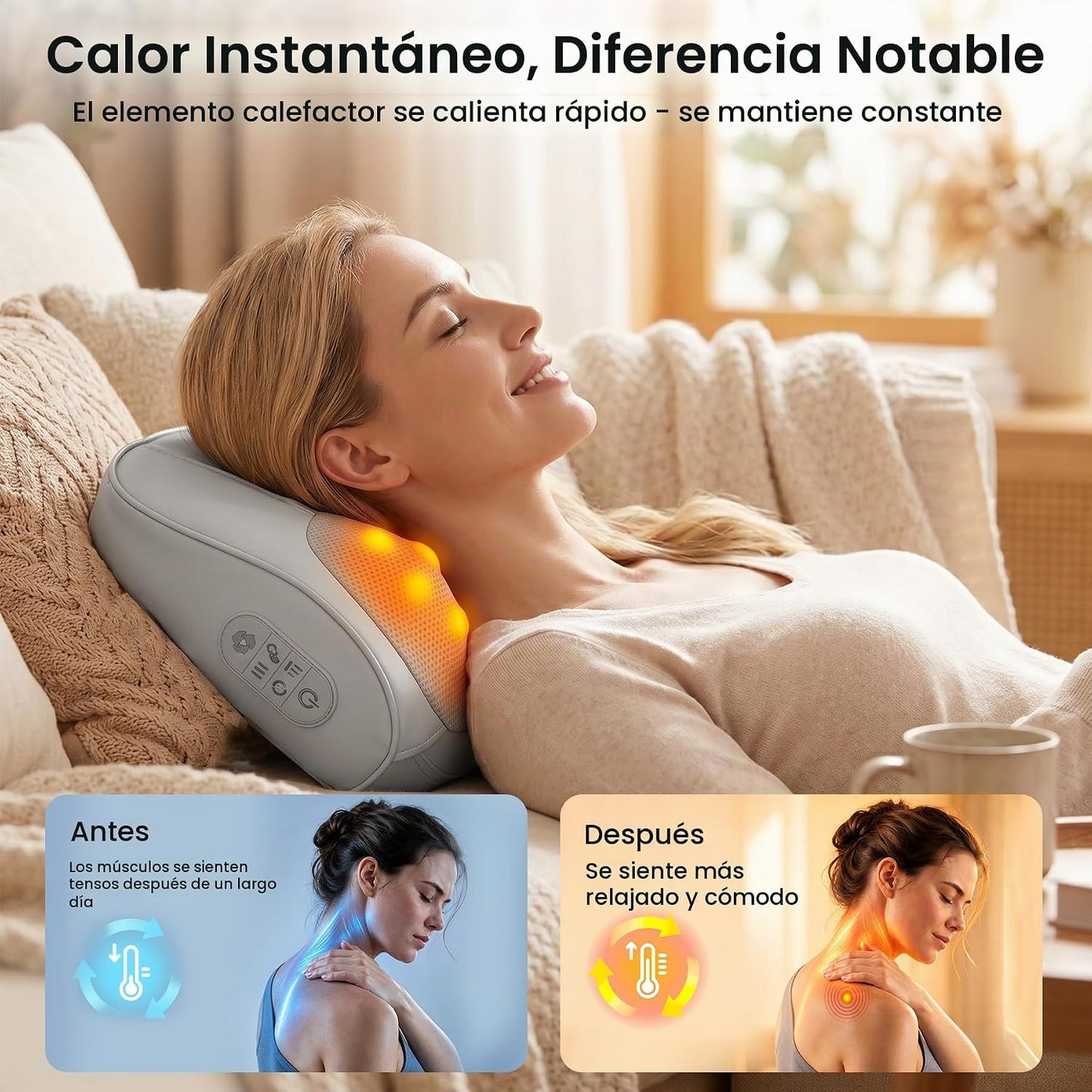 Masajeador multifuncional de cuello y espalda con calor, almohada m...