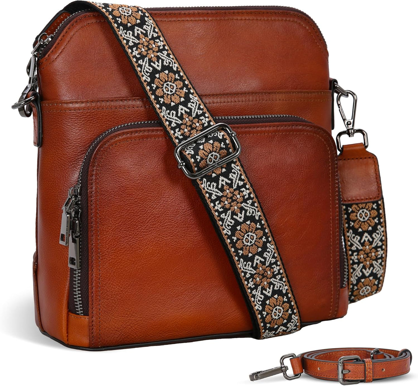 Iswee - Bolsos cruzados de cuero para mujer con múltiples bolsillos...
