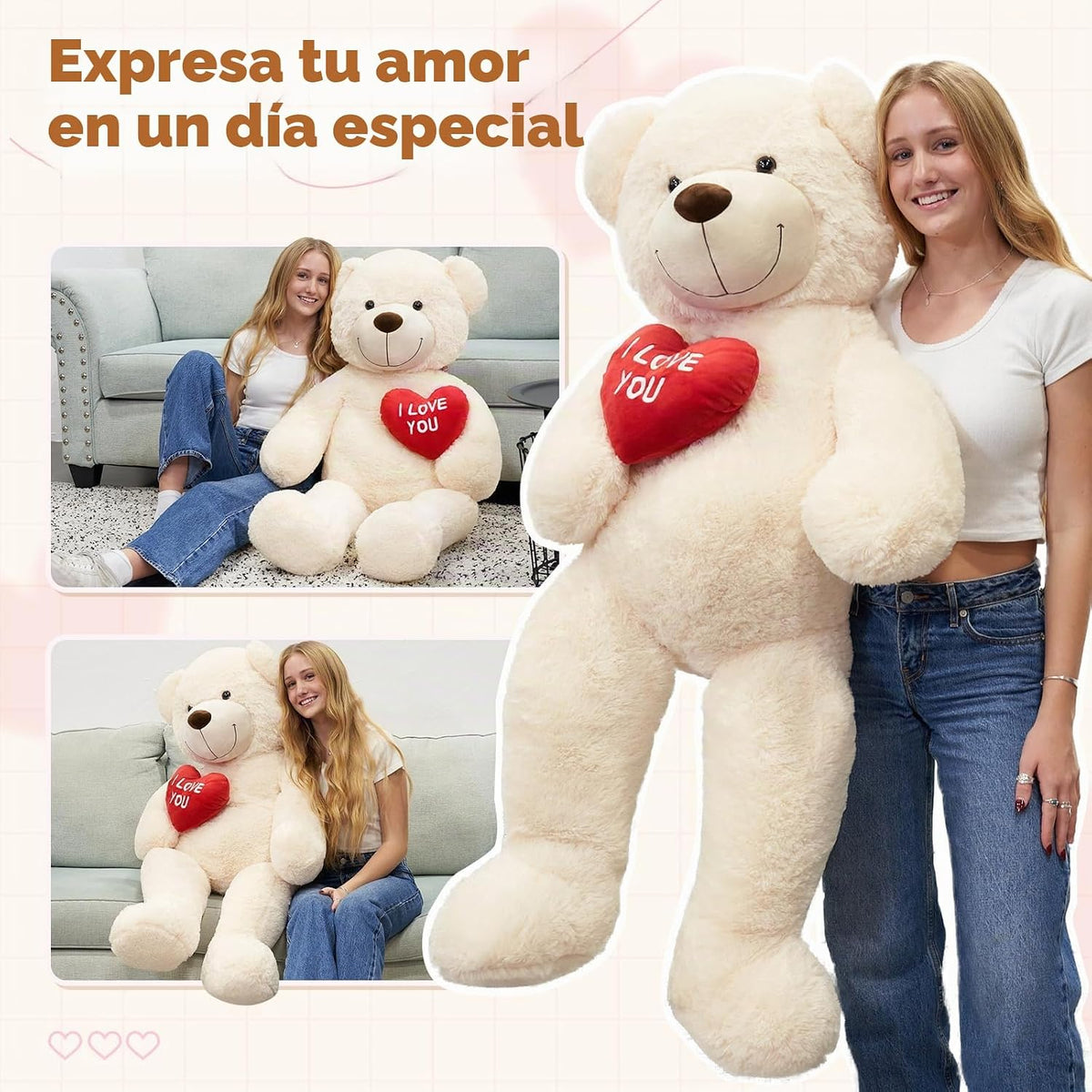MaoGoLan Oso de Peluche Gigante de 132 cm - Corazón Rojo "Te Am...