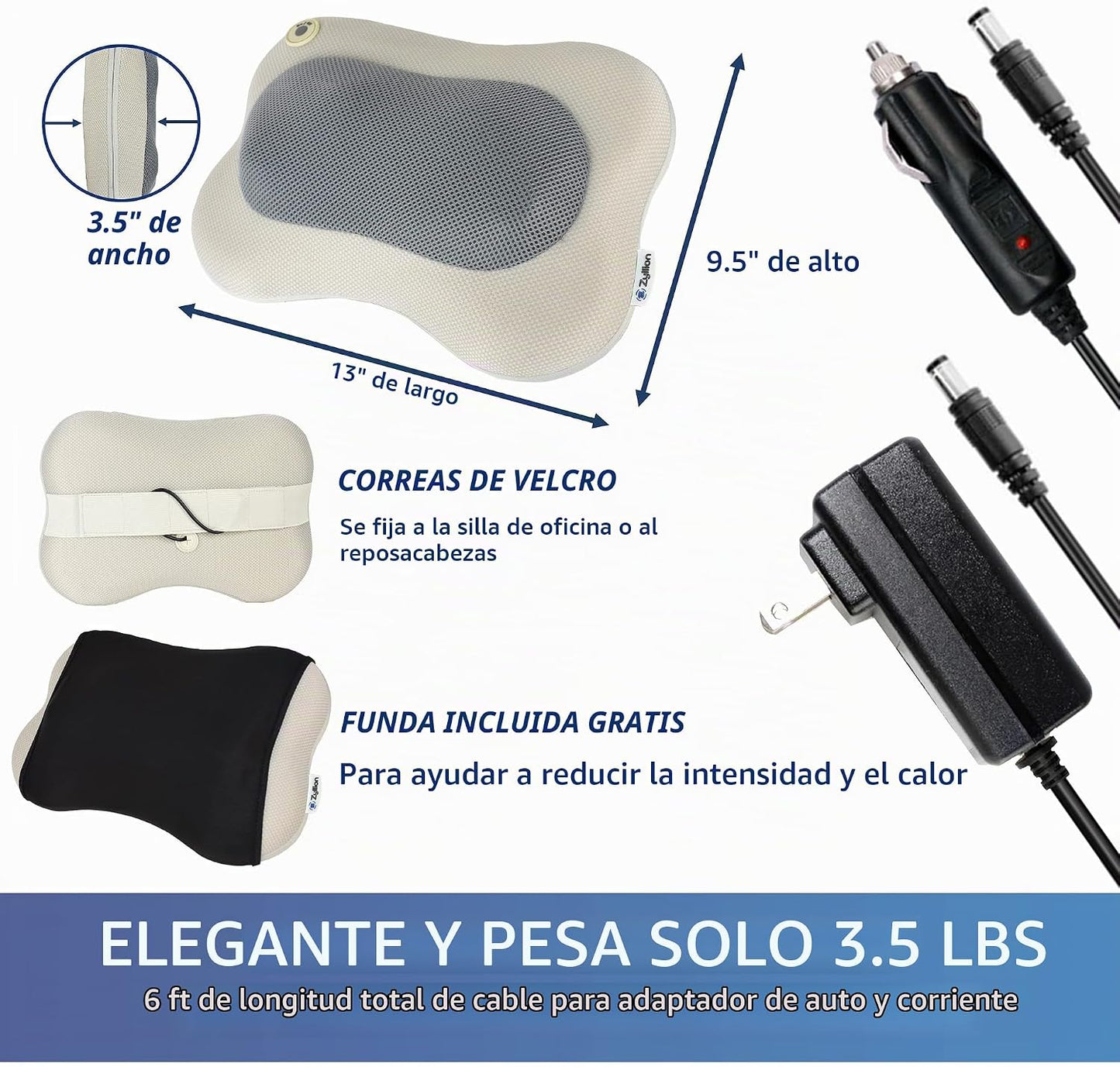 Masajeador Shiatsu de espalda y cuello Zyllion con calor - Almohada...