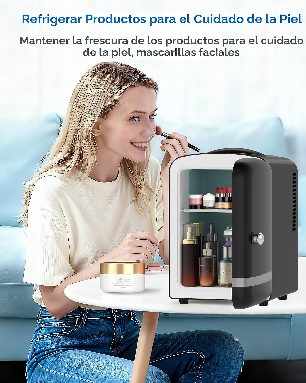 Electactic Mini nevera, 4L\/6 latas refrigerador cosmético para dor...