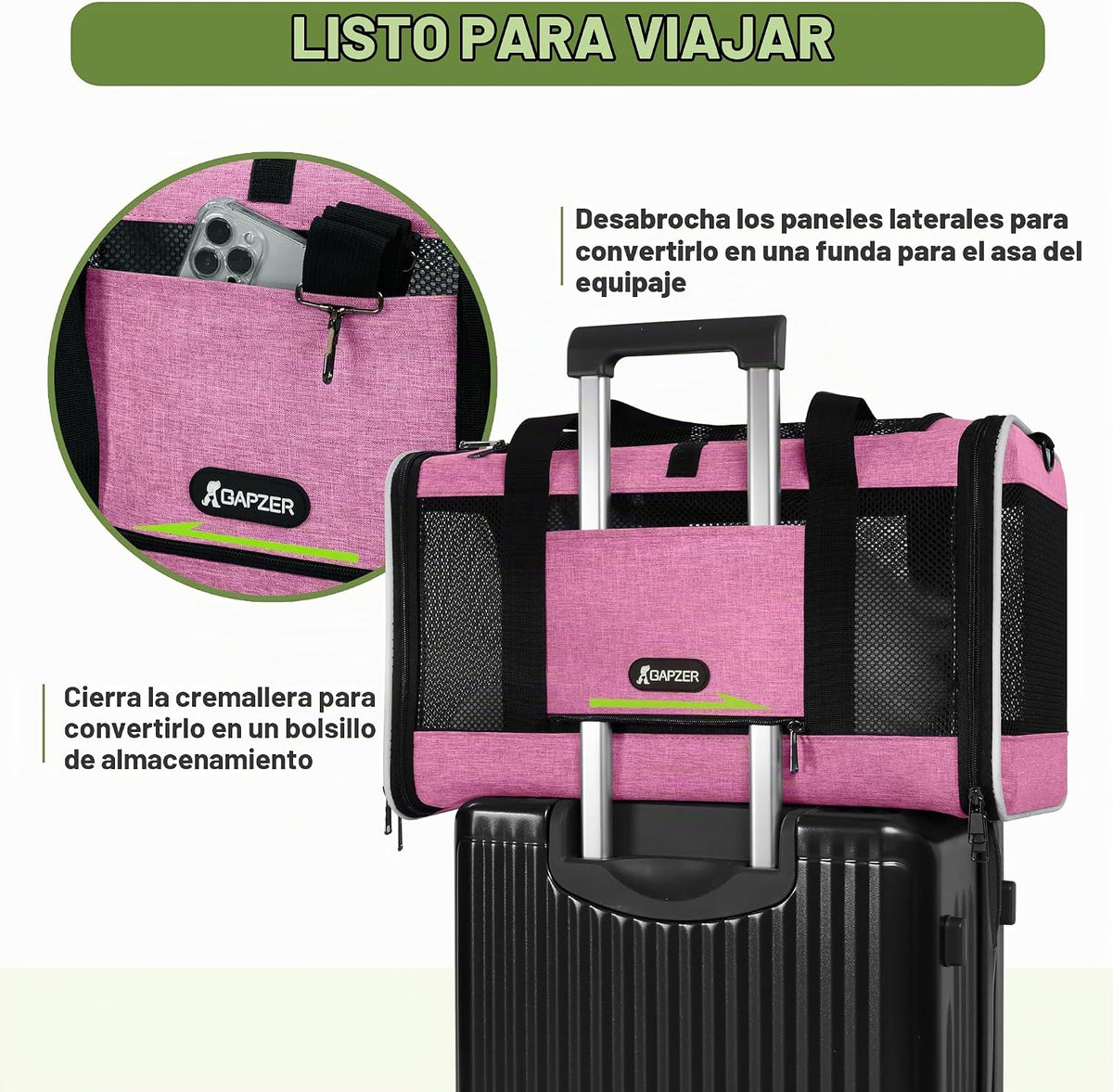 GAPZER - Transportador para gatos de 18 x 11 x 11 pulgadas, aprobad...
