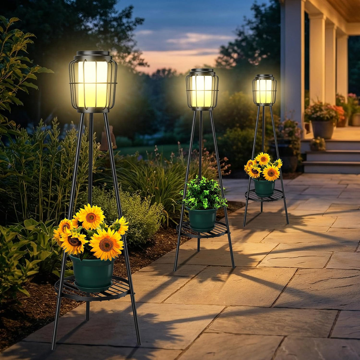 Paquete de 2 luces solares para exteriores con soportes para planta...
