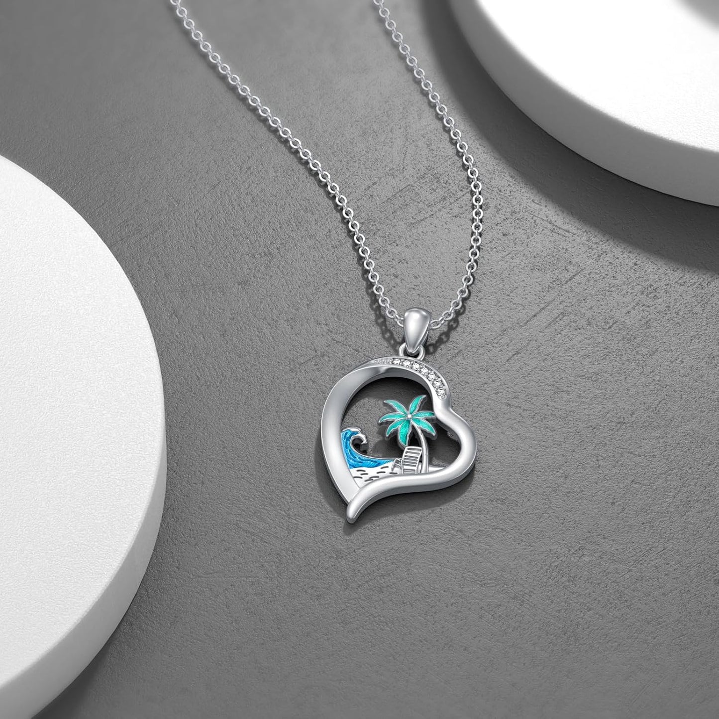 LWXIE Collar de playa de diamantes de plata de ley 925 con dije de...