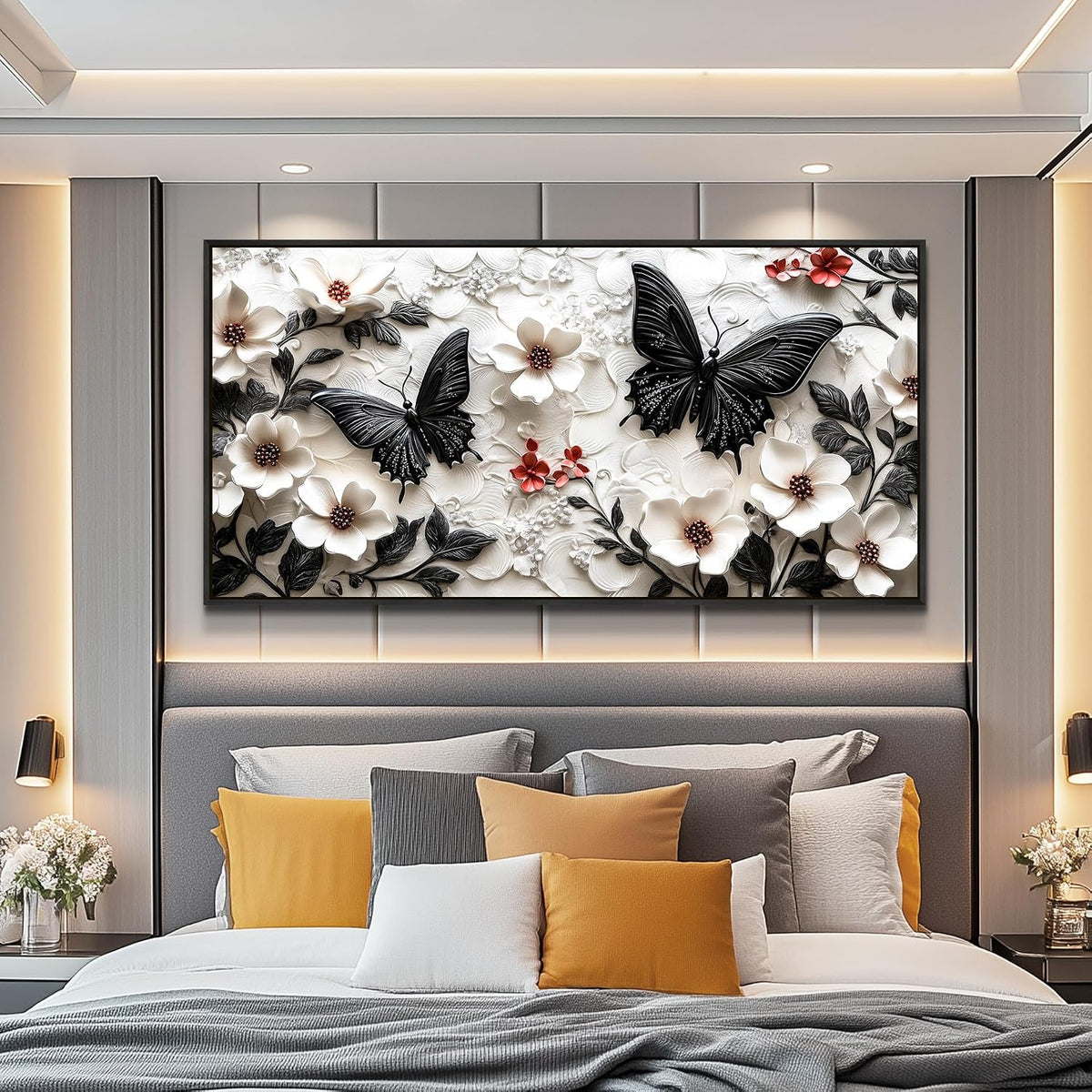XIGUANGART Arte de pared de mariposa negra para sala de estar, deco...