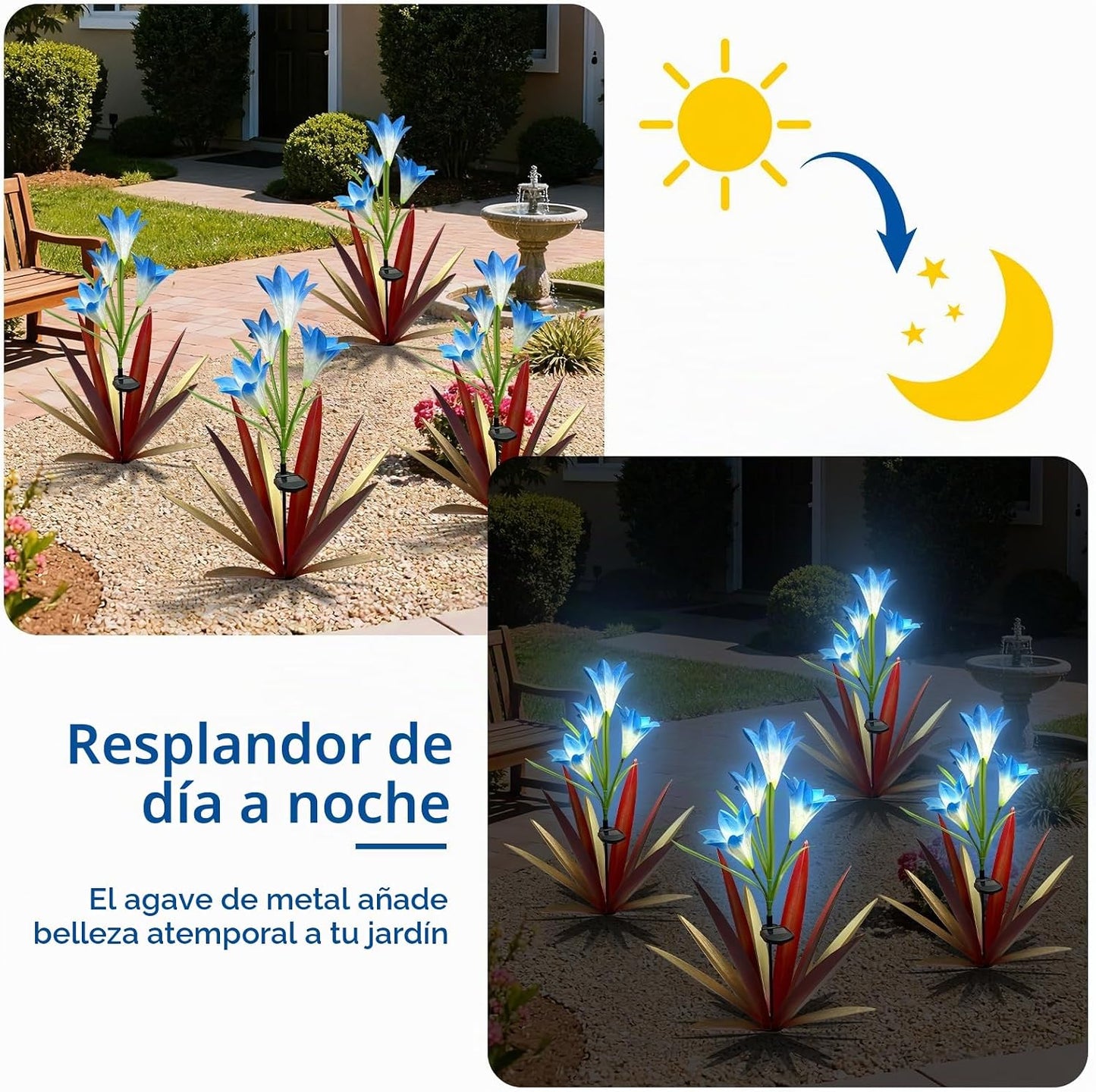 Homight Escultura de jardín de flores de agave de metal solar con l...