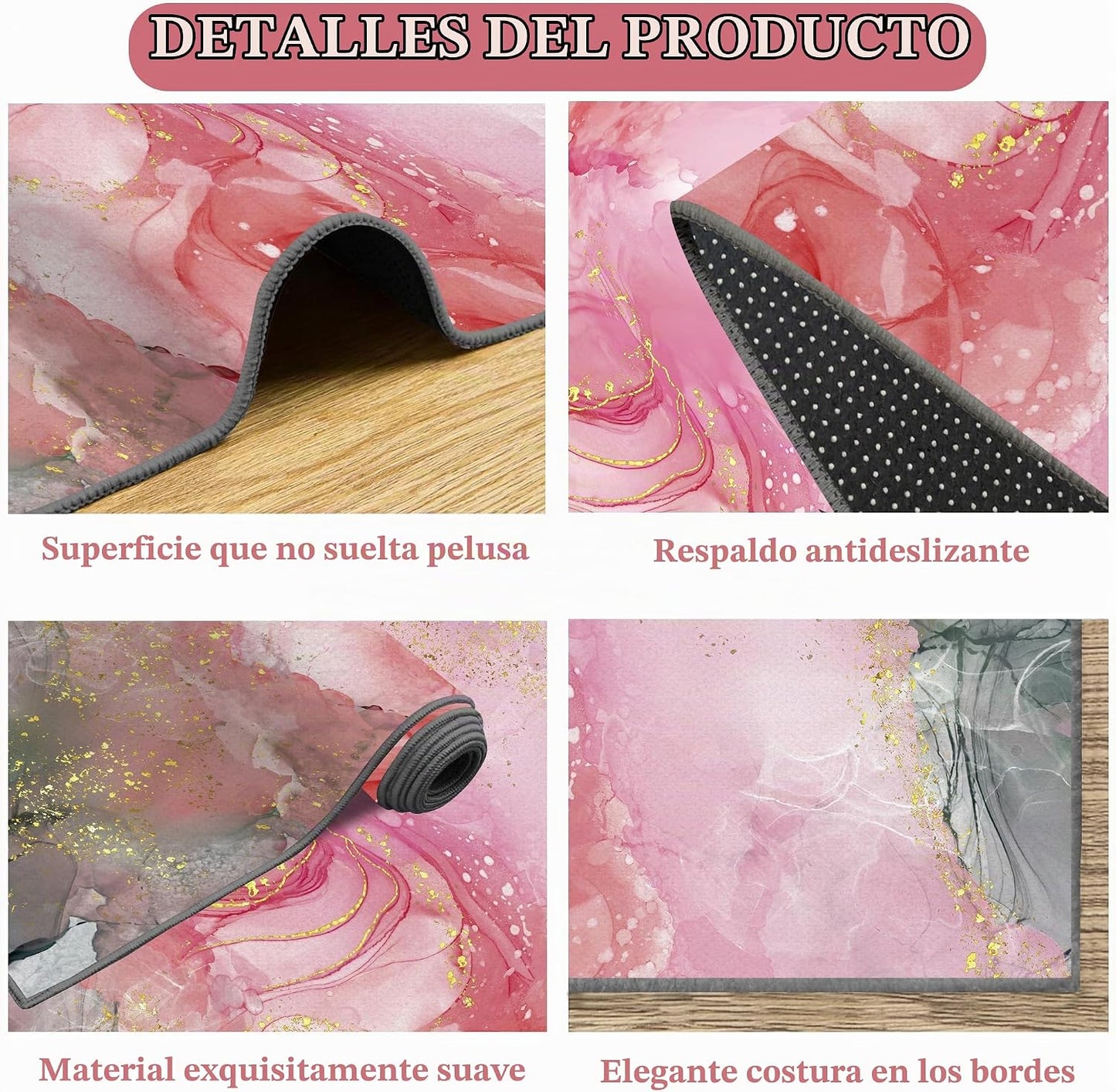 VTKON Alfombra de mármol rosa y gris para dormitorio, textura marmo...