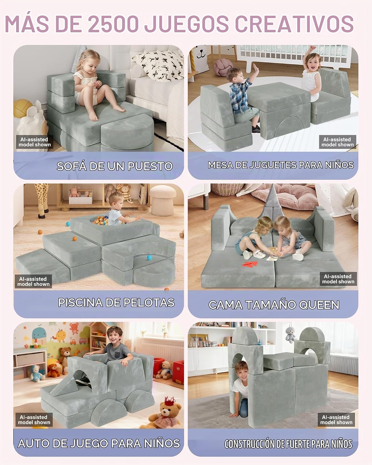 YEFU Sofá modular de 15 piezas para niños, sofá de espuma para niño...