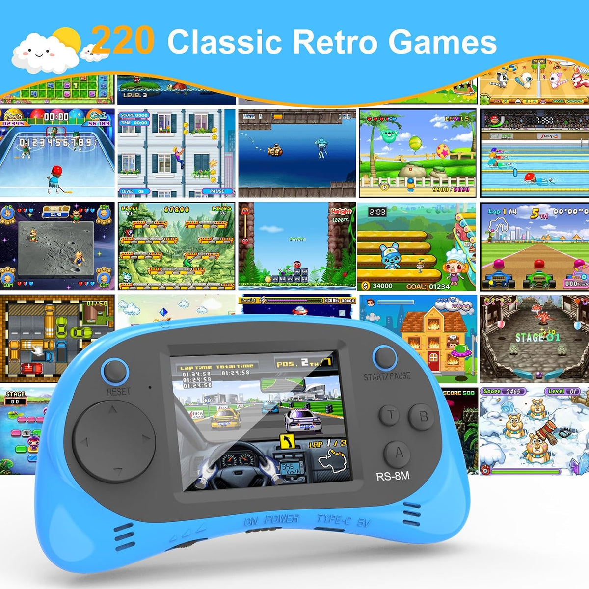 EASEGMER Reproductor de juegos de mano para niños, 220 juegos integ...
