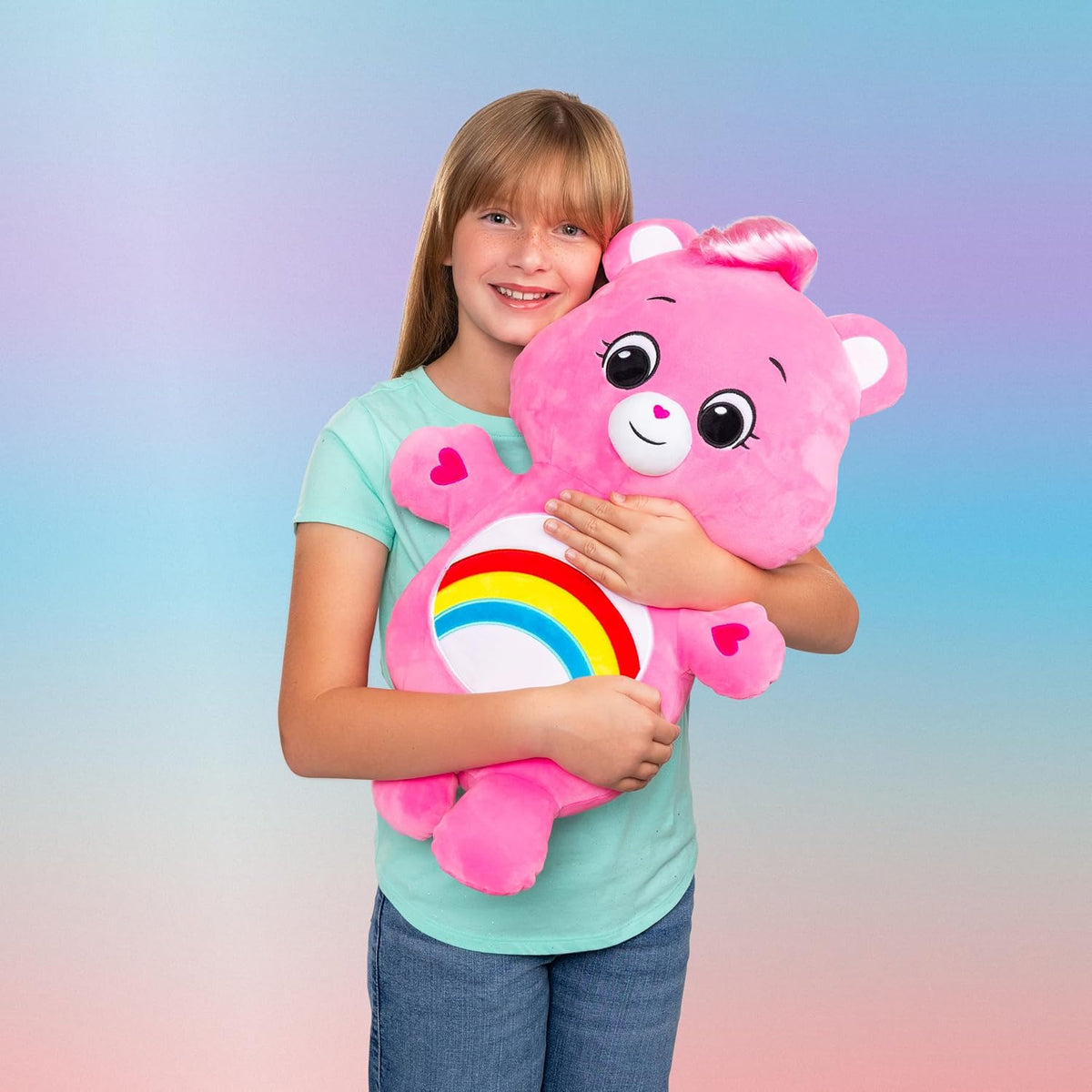 Care Bears Peluche de oso animador de 22 pulgadas, peluche rosa exc...