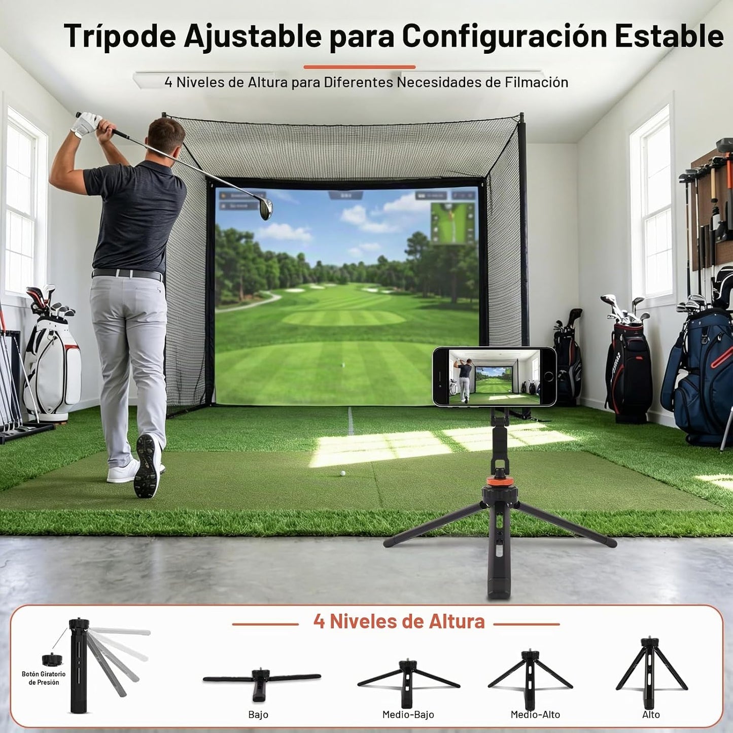 Trípode de golf, soporte de teléfono de golf para grabación de colu...