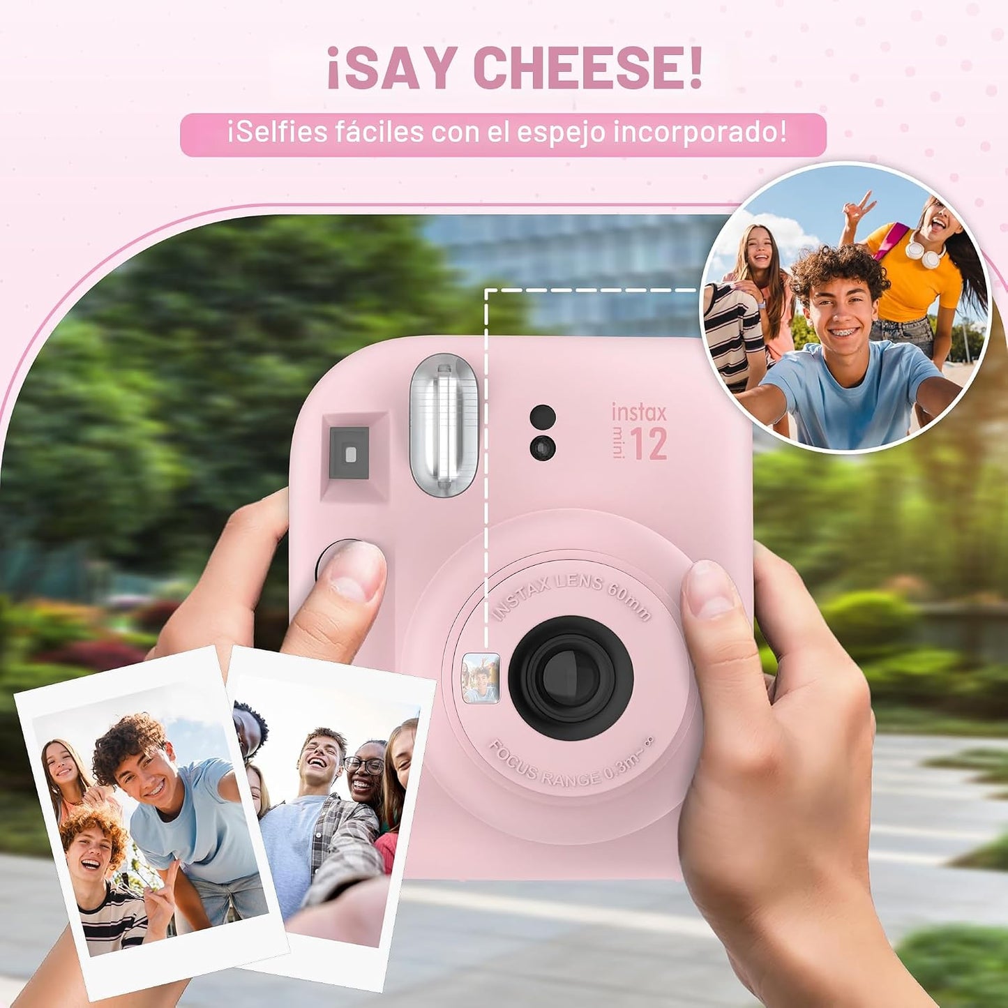 Fujifilm Cámara instantánea Instax Mini 12 color rosa flor + estuch...