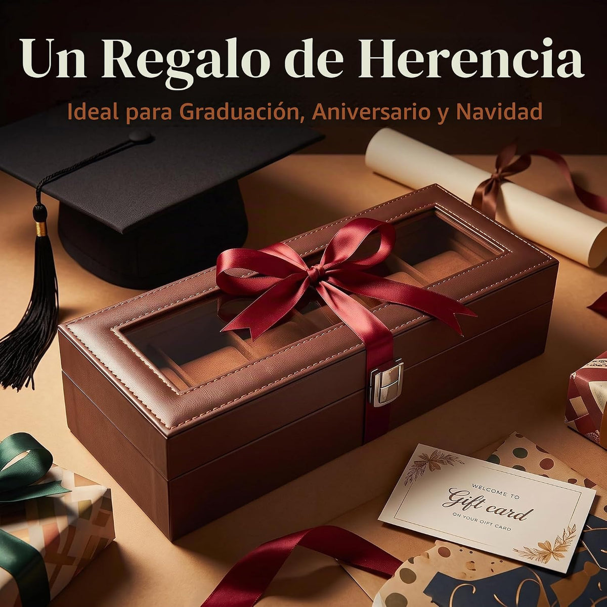 AMZGO® Caja de reloj para hombres, tapa de cristal de exhibición de...
