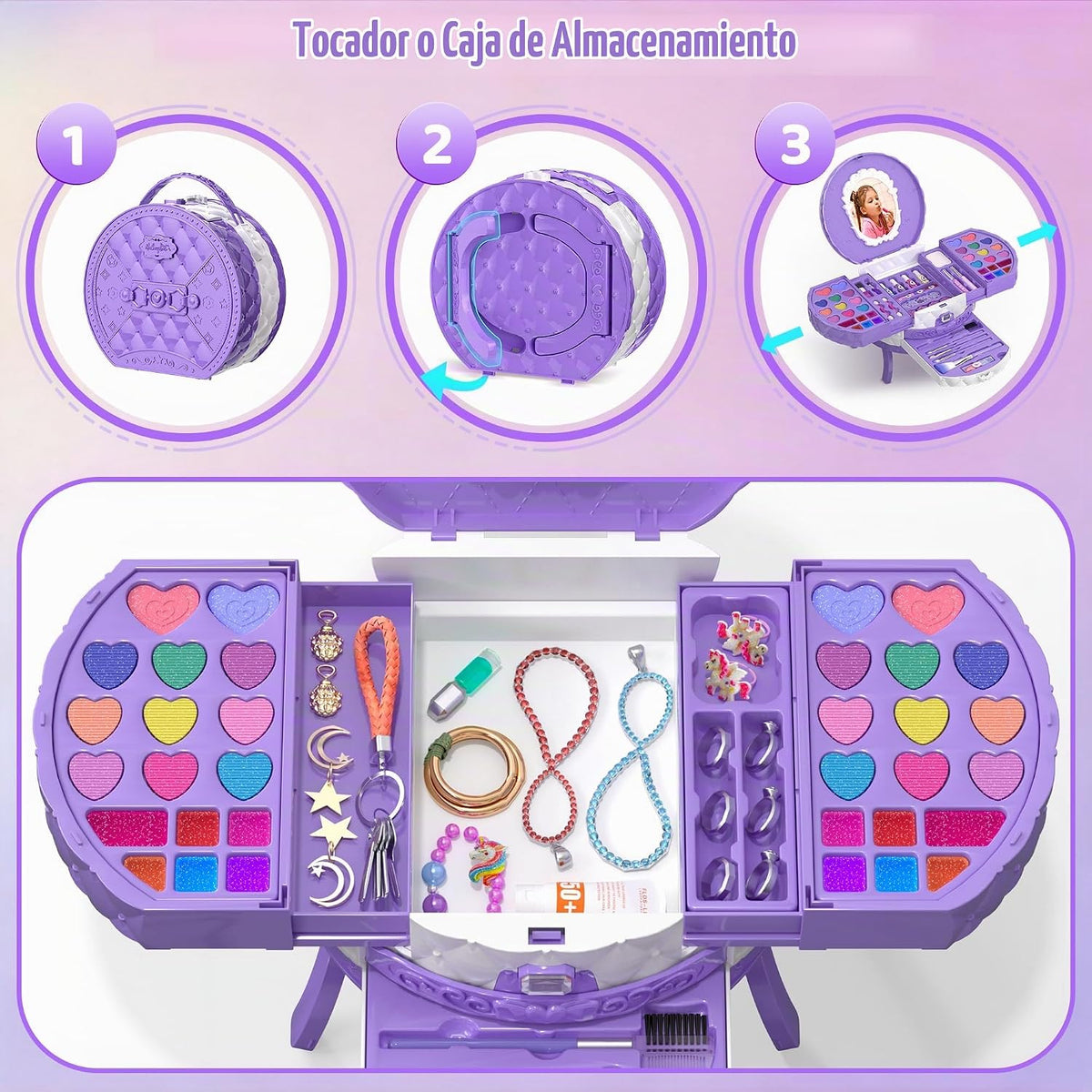 Juego de maquillaje para niños, 59 piezas, cosméticos auténticos la...
