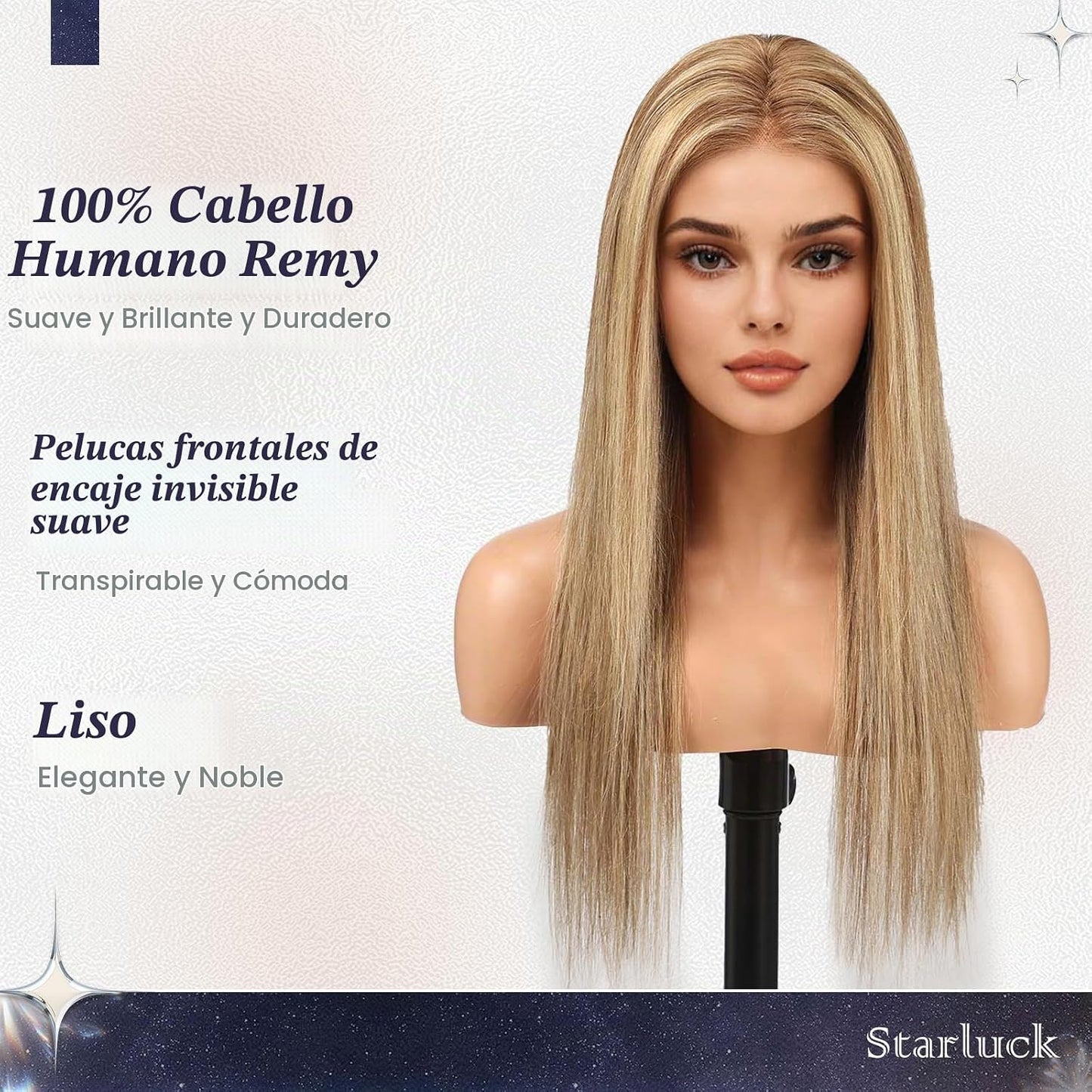starluck Pelucas de cabello humano con encaje frontal, pelucas de c...