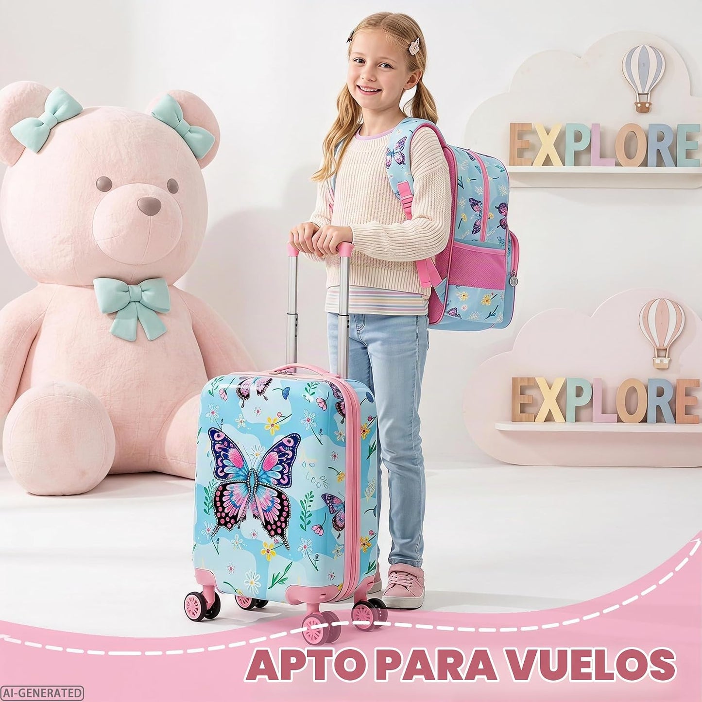 Inprof Juego de maletas para niños, 5 piezas, equipaje rígido de 16...